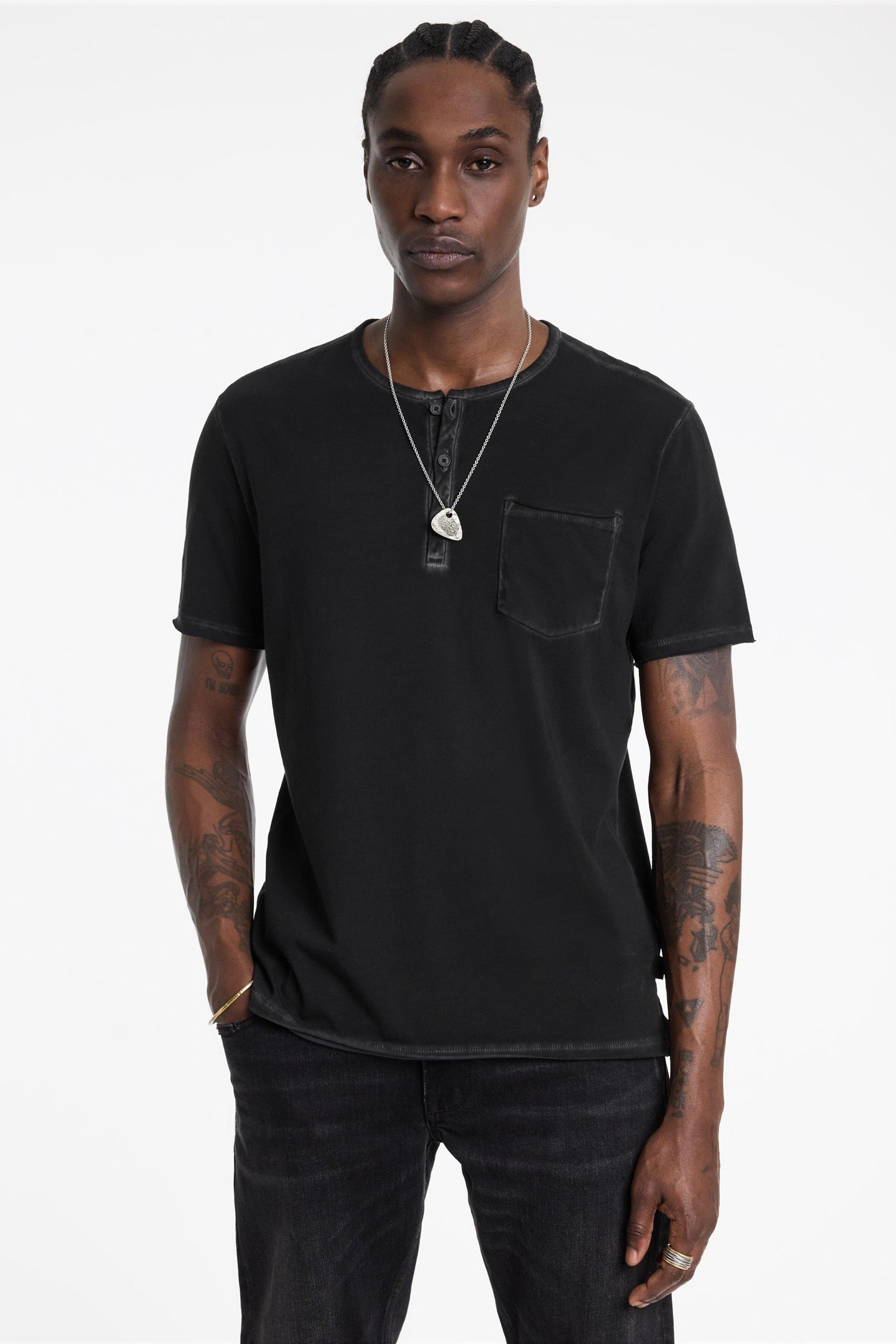 REX SS HENLEY WITH SUBLIME WASH BLACK by John Varvatos