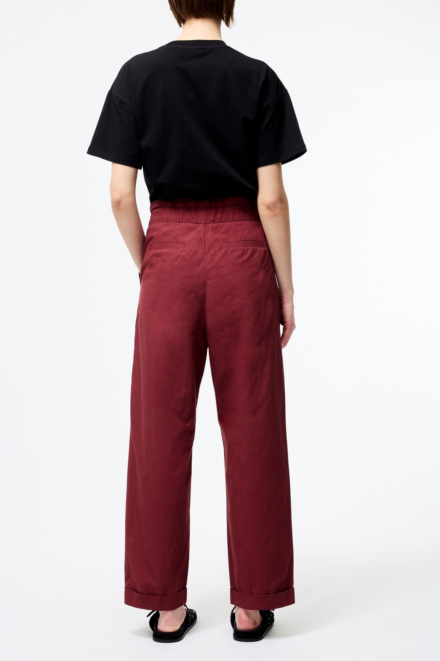 COTTON PAPER BAG TROUSER SUMMER BURGUNDY 2