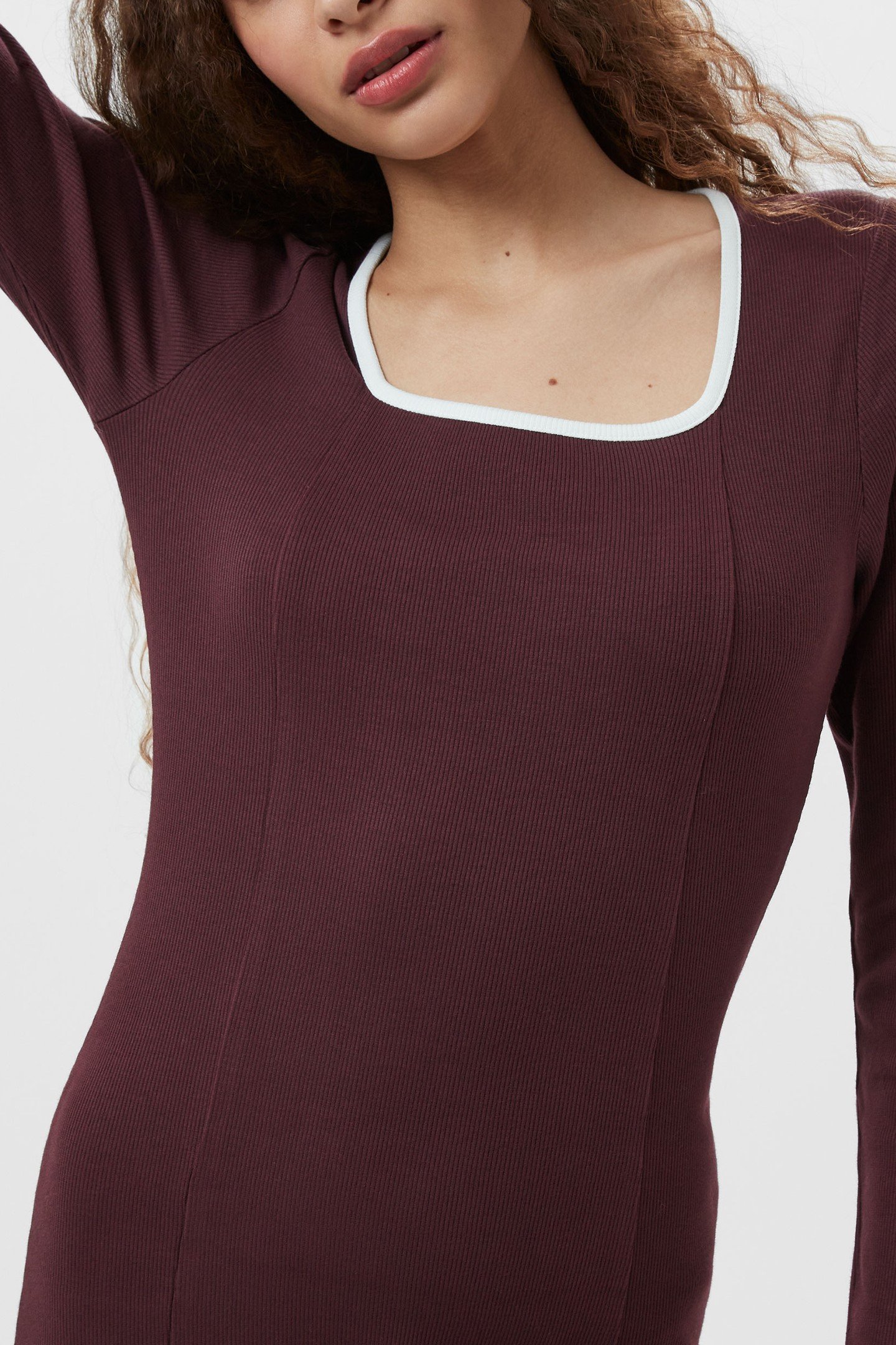 RASSIA RIB SQ NK MIDI DRESS BURGANDY/PORC CREAM 4