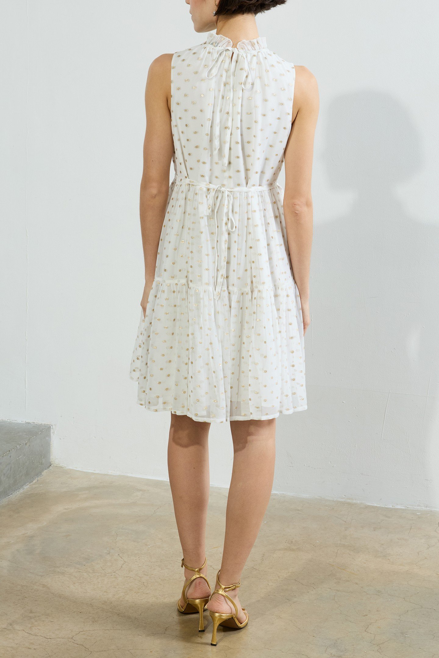 ARLO JACQUARD TIERED DRESS SUMMER WHITE/GOLD 2