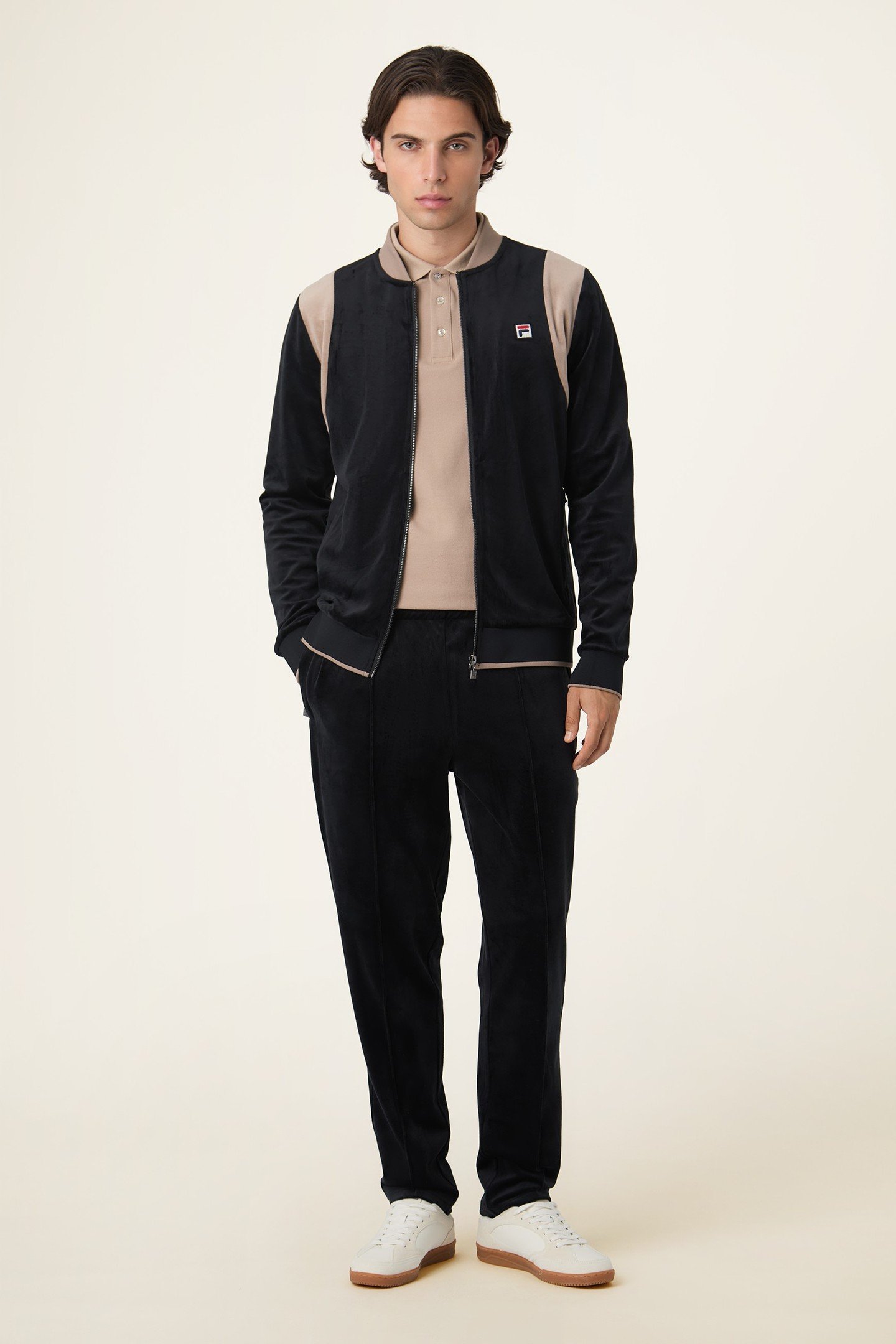 ADRIANO REGULAR VELOUR TRACK JACKET BLACK-TAUPE GRAY 3