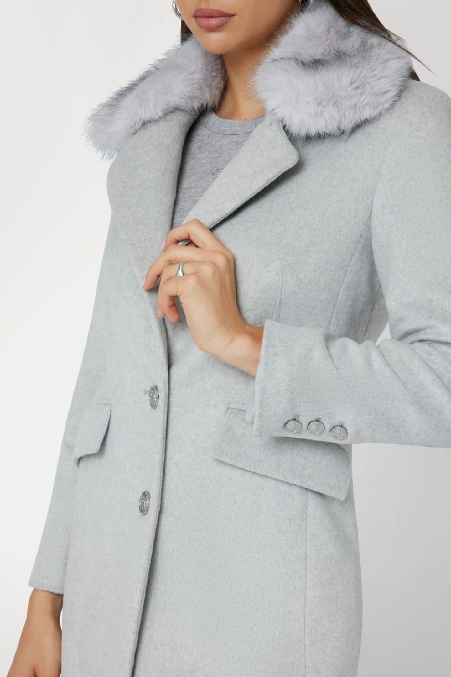 NANCY FIT COAT FAUX LIGHT MELANGE GREY M 9