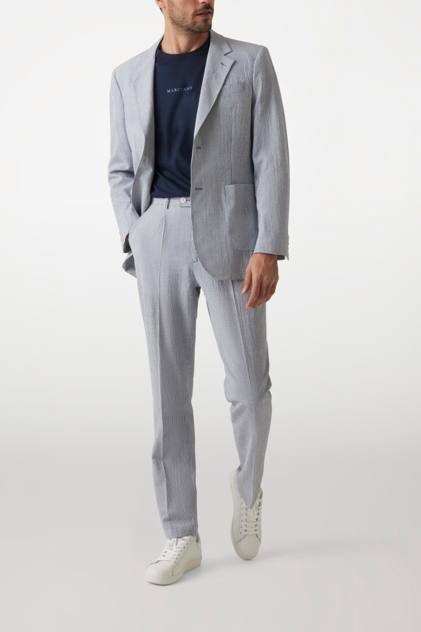 MAX PLEATED REG CHIN WHITE/BLUE STRIPES 1