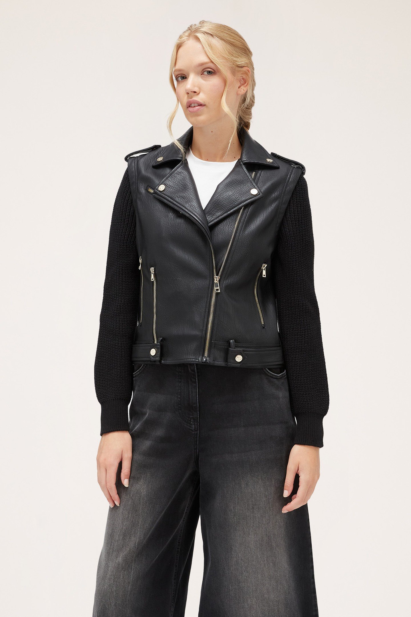BIKER JACKET WITH KNIT SLEEVES BLACK 1
