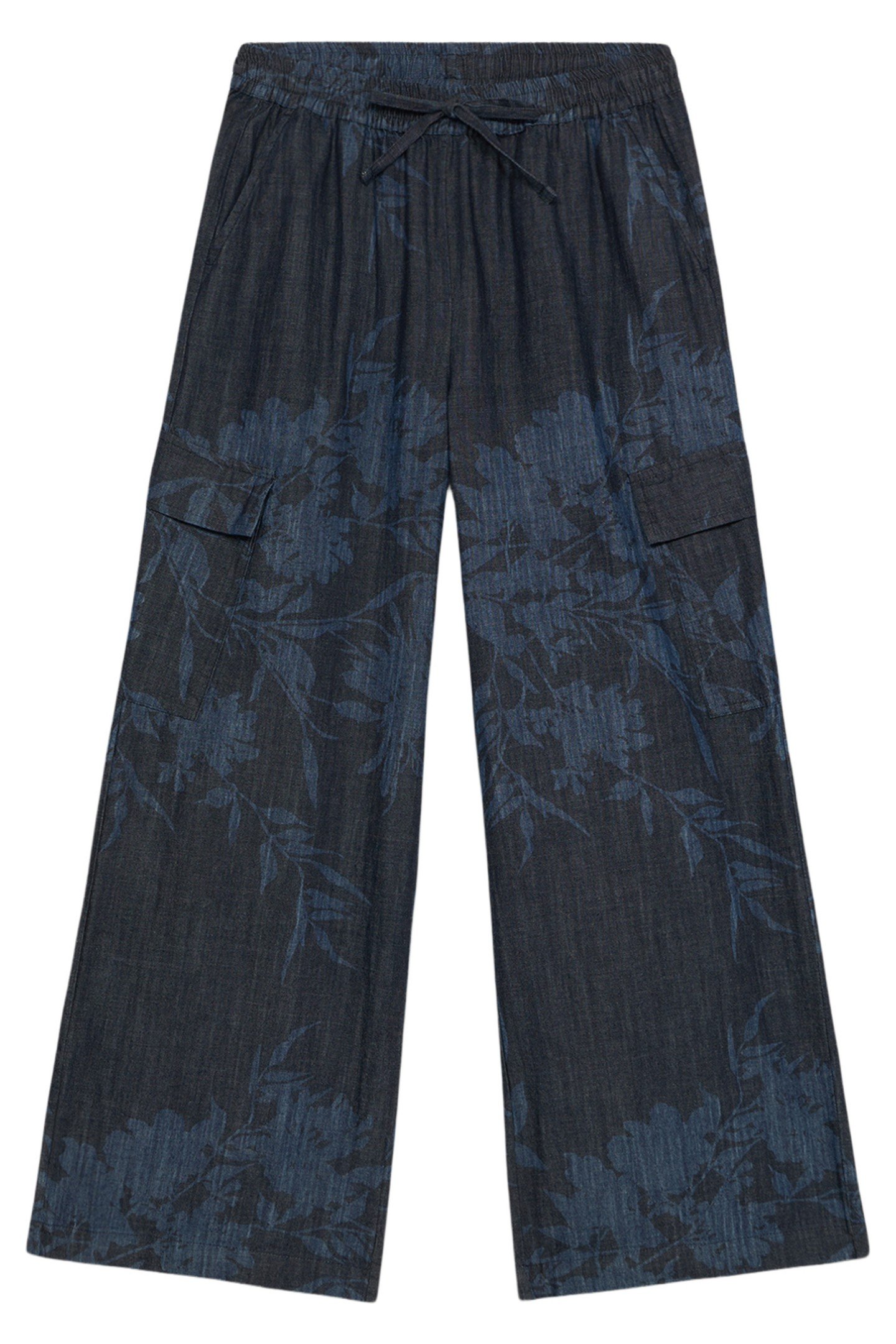 PRINTED DENIM PALAZZO CARGO JOGGERS BLUE 3