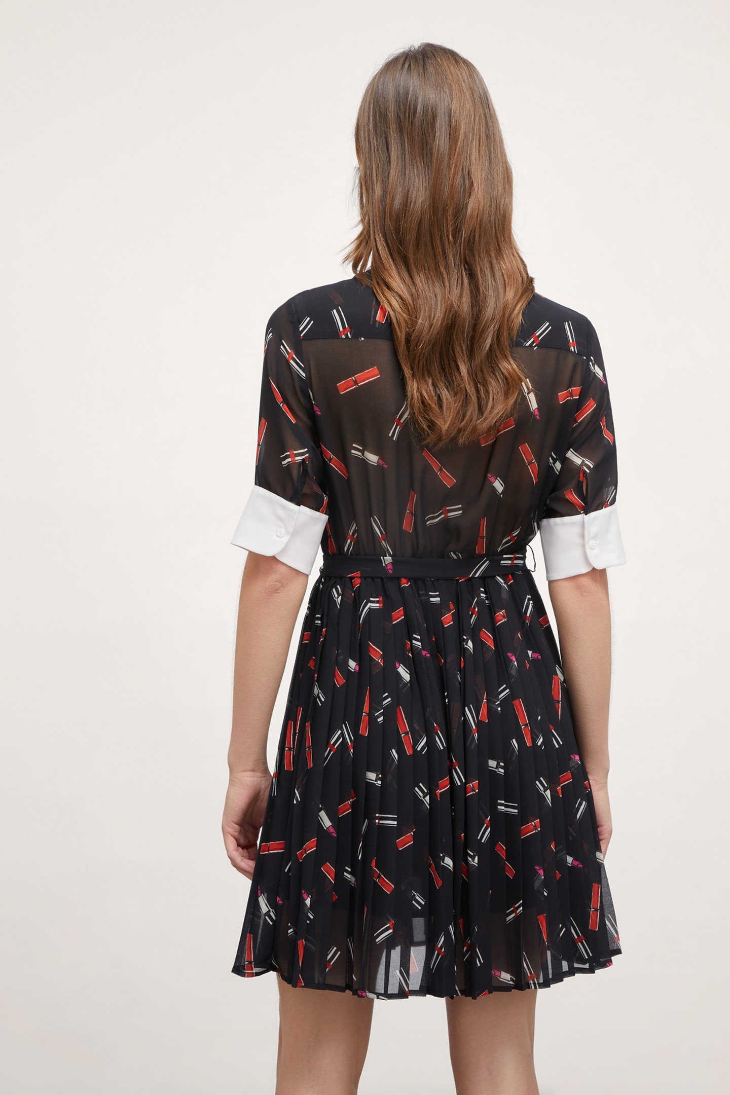 LIPSTICK PATTERN GEORGETTE CHEMISIER DRESS BLACK 3