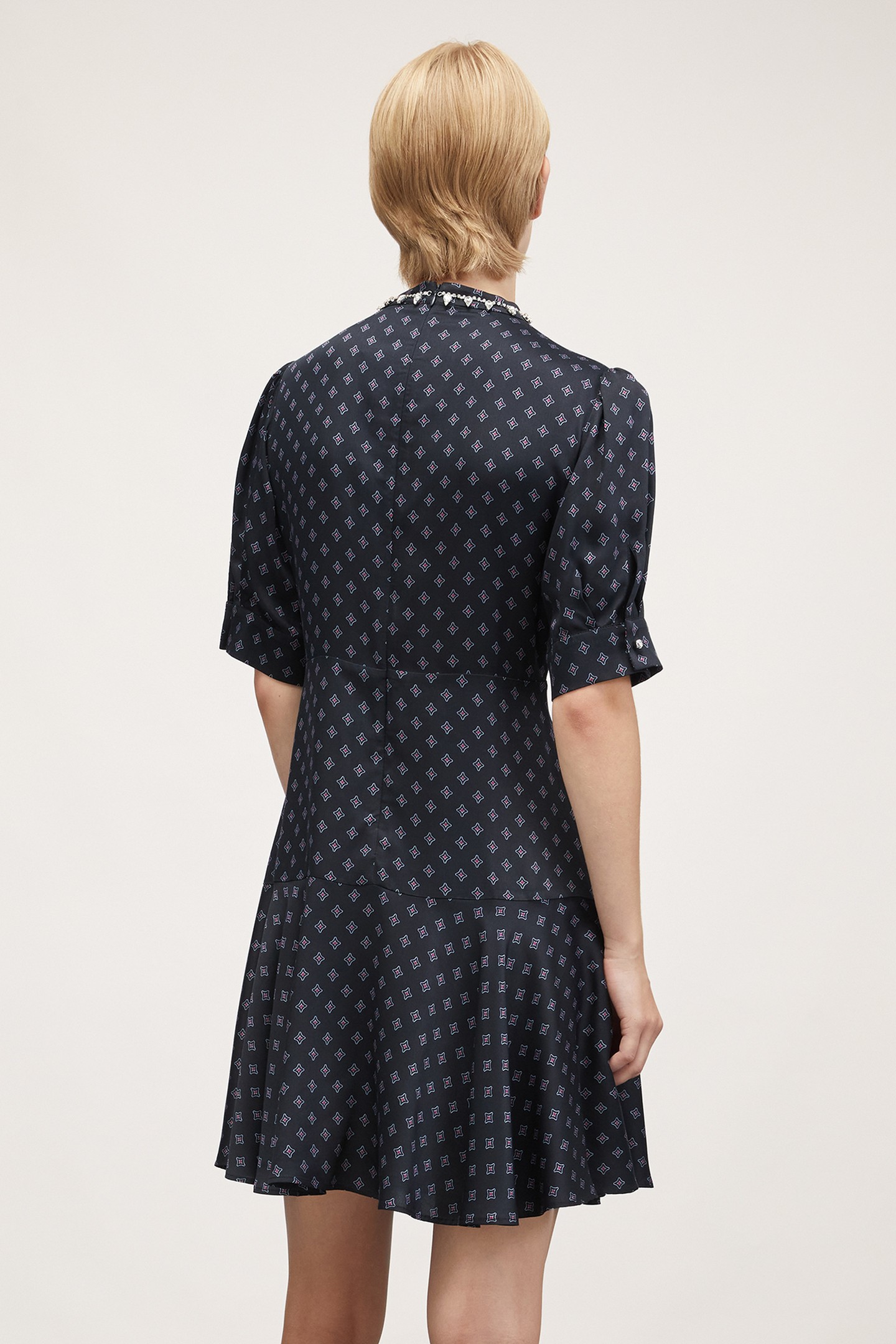 PATTERNED SATIN DRESS WITH CRYSTAL STONES BLACK 2