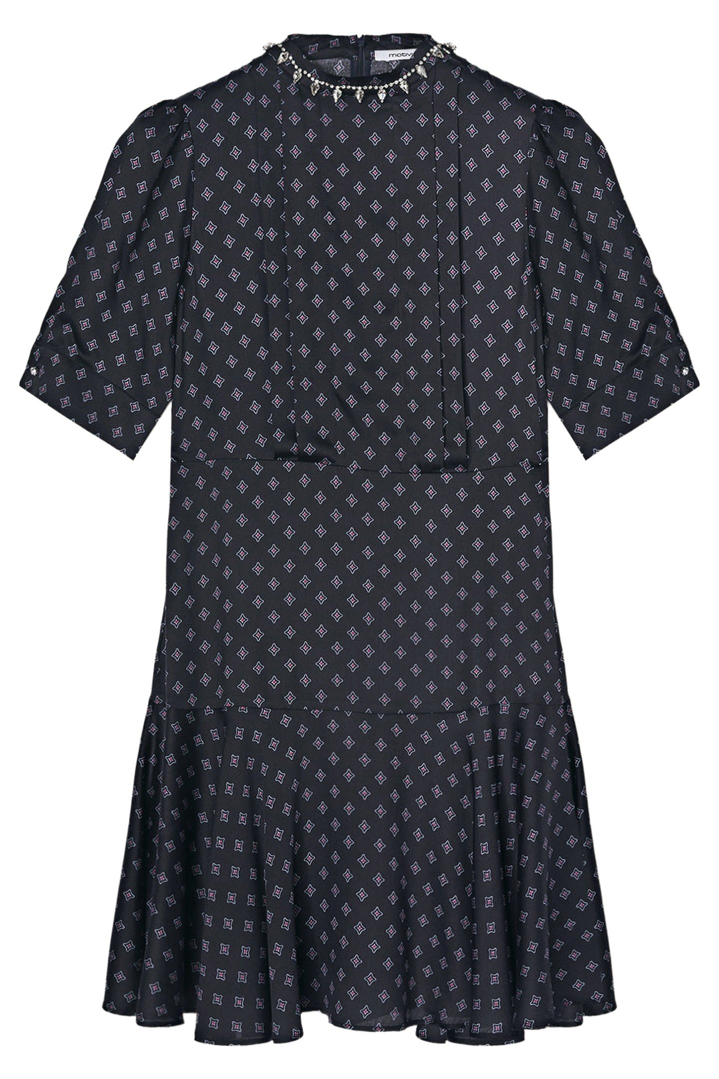 PATTERNED SATIN DRESS WITH CRYSTAL STONES BLACK 3