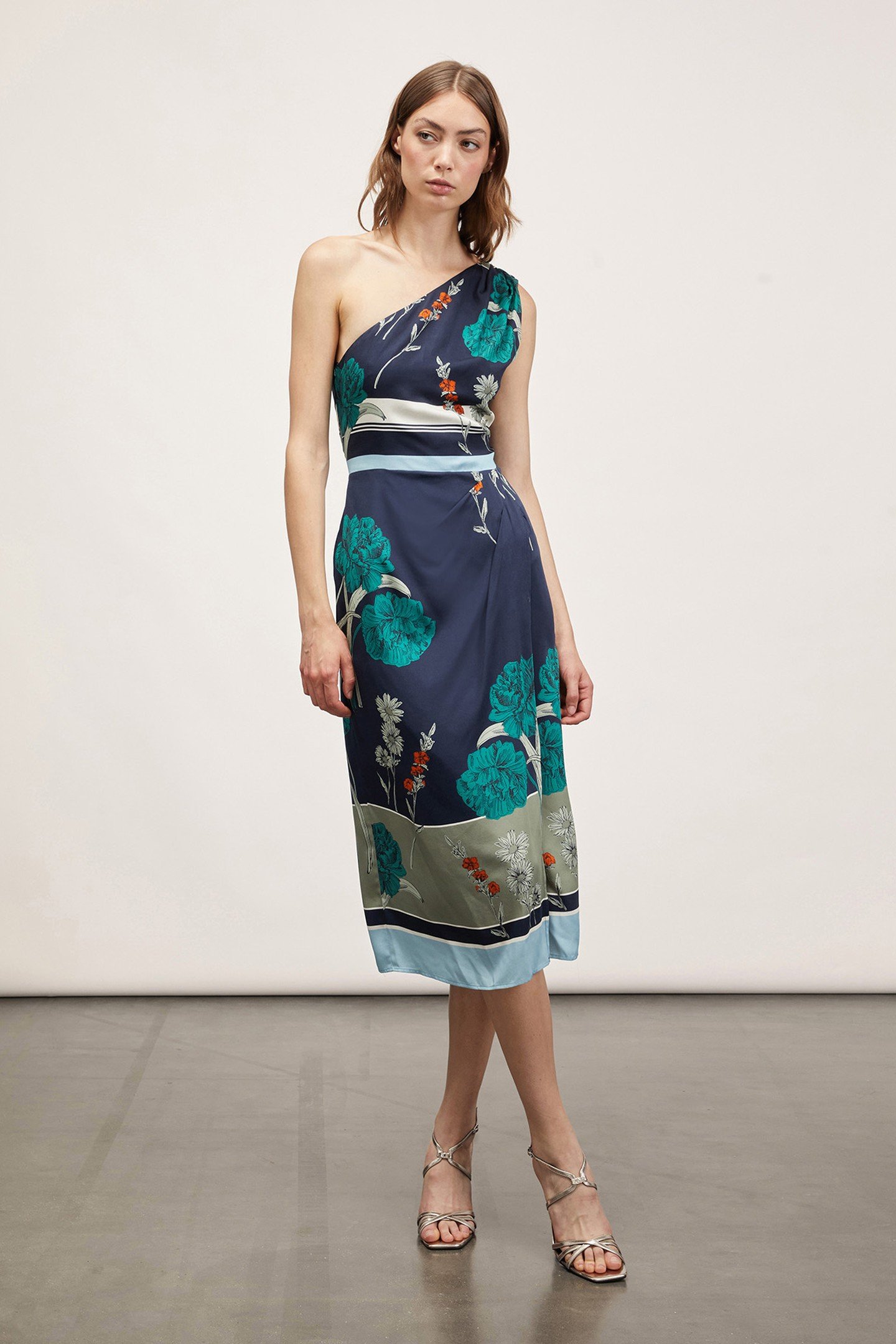 PRINTED ONE-SHOULDER MIDI DRESS GREEN 1