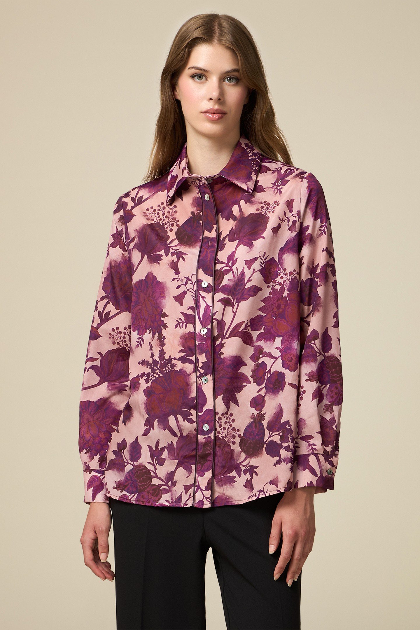 FLORAL PATTERN SHIRT PURPLE 1