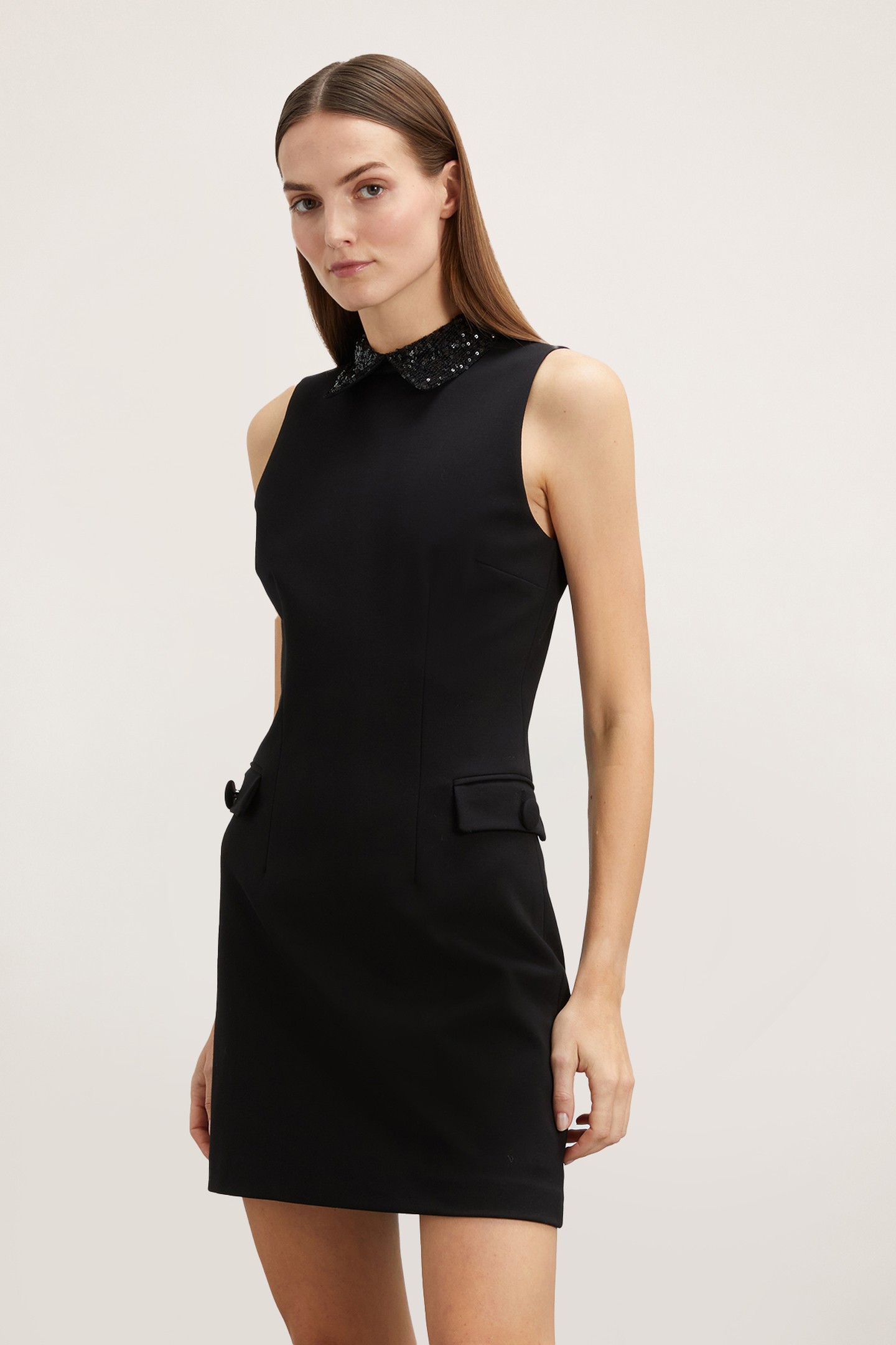 SHEATH DRESS WITH EMBROIDERED COLLAR BLACK 1