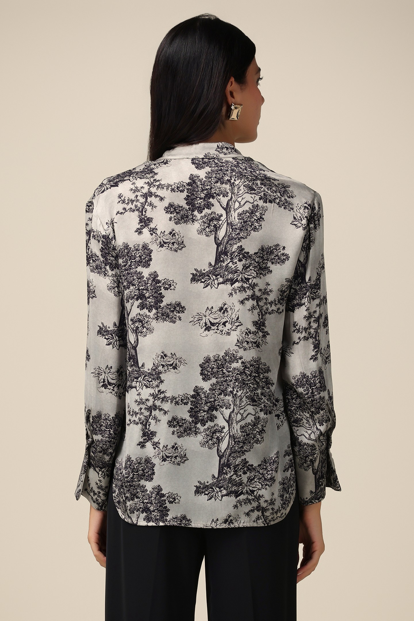 PATTERNED VISCOSE SATIN SHIRT GREY 2