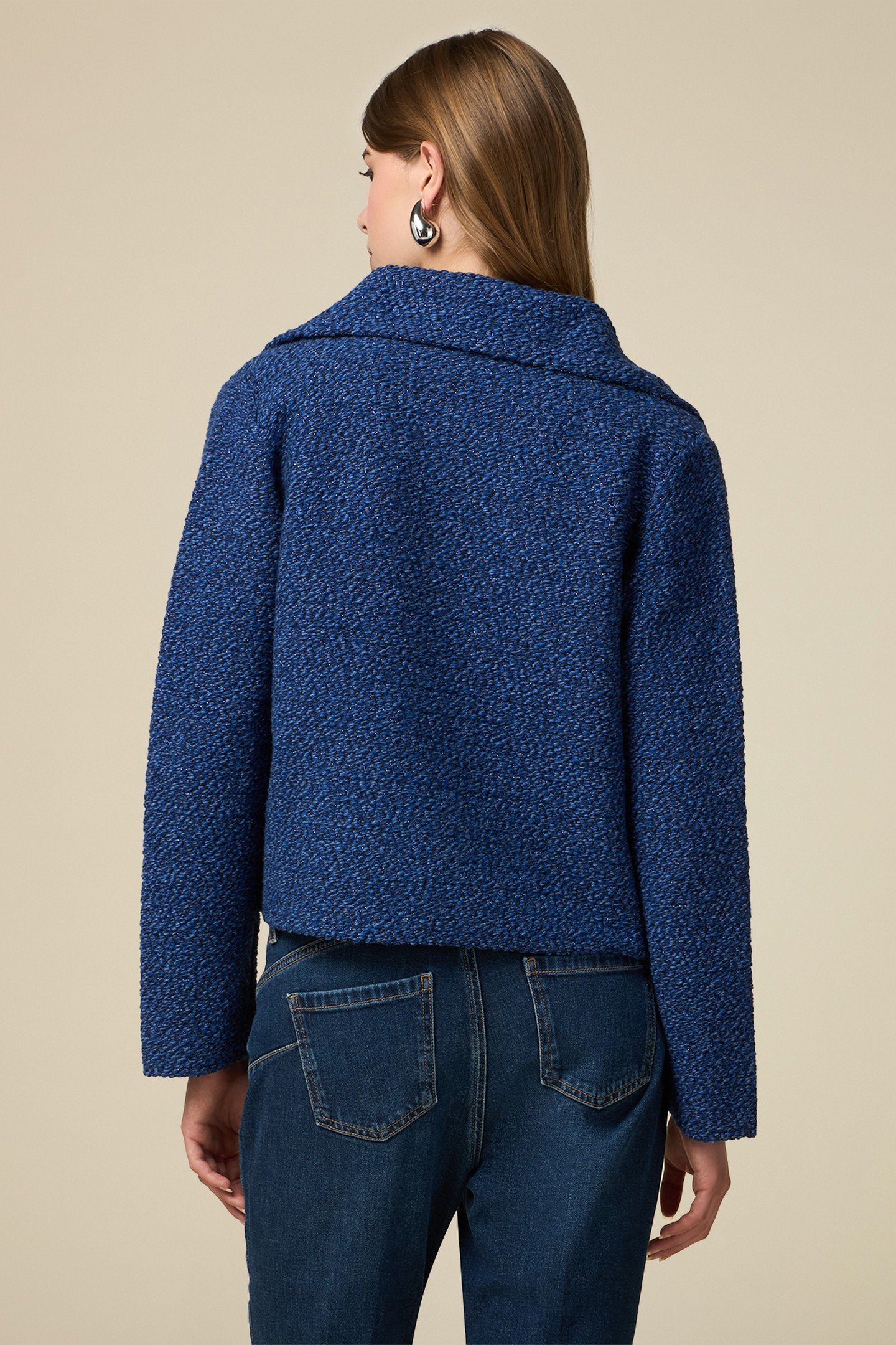 WOOL BLEND KNIT BOXY JACKET BLUE 2