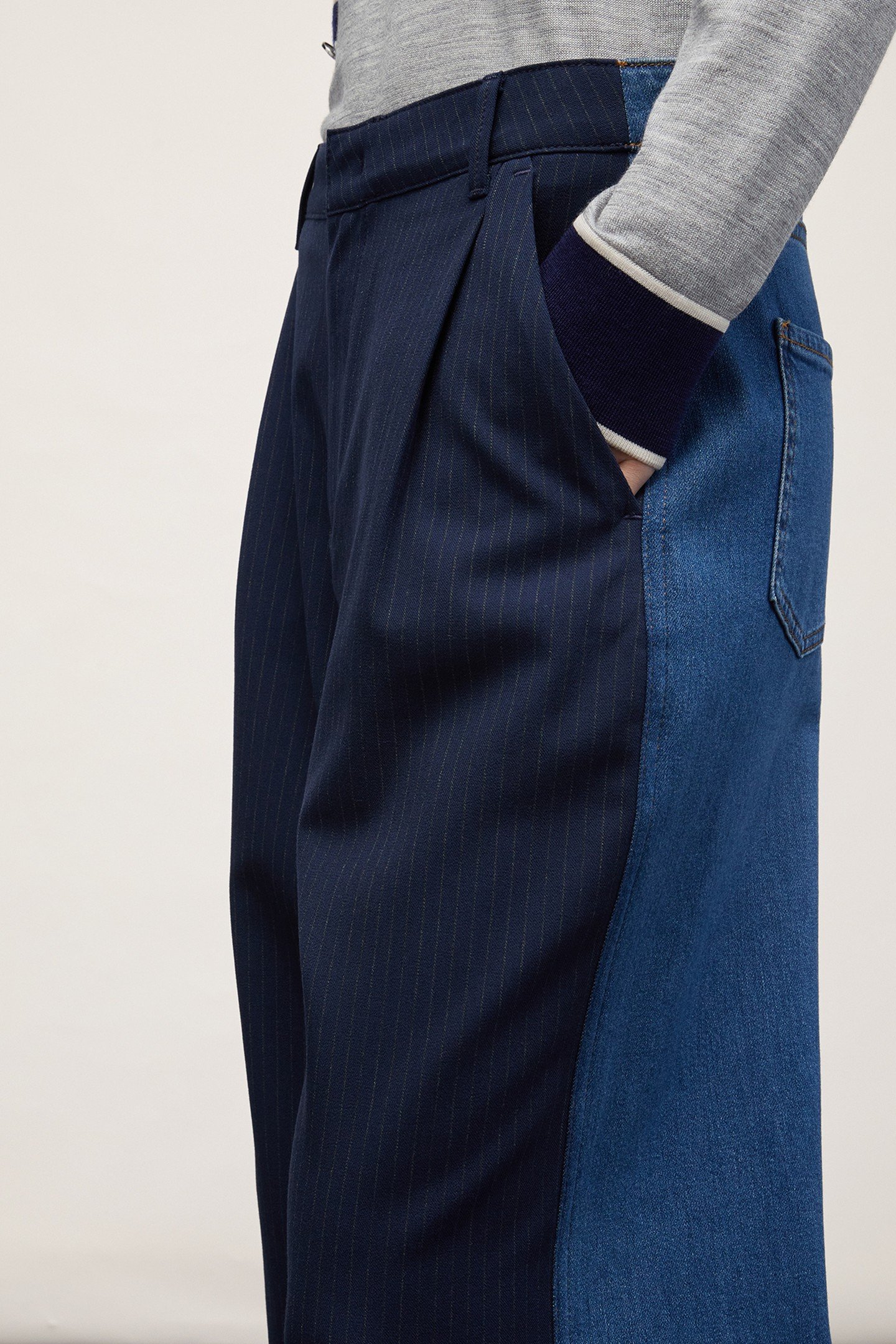 PINSTRIPE PALAZZO TROUSERS WITH DENIM INSERT BLUE 4