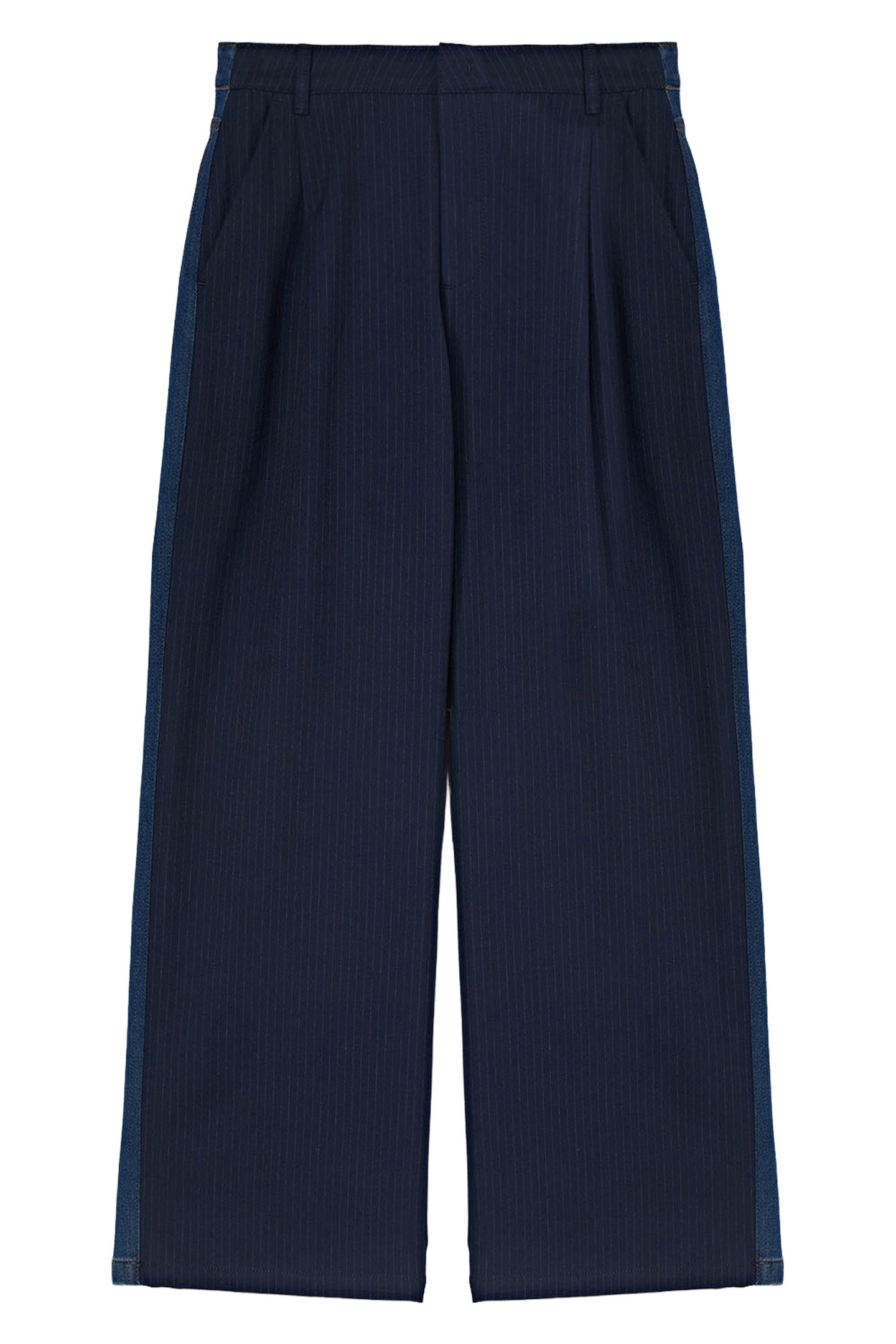 PINSTRIPE PALAZZO TROUSERS WITH DENIM INSERT BLUE 3