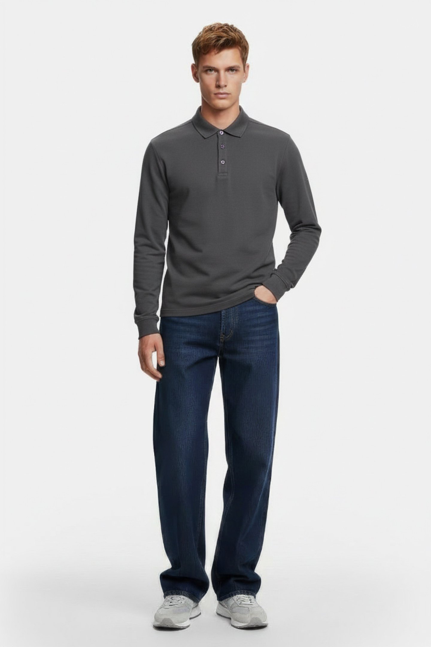 LUCASALF LONG SLEEVE POLO ASPHALT 1