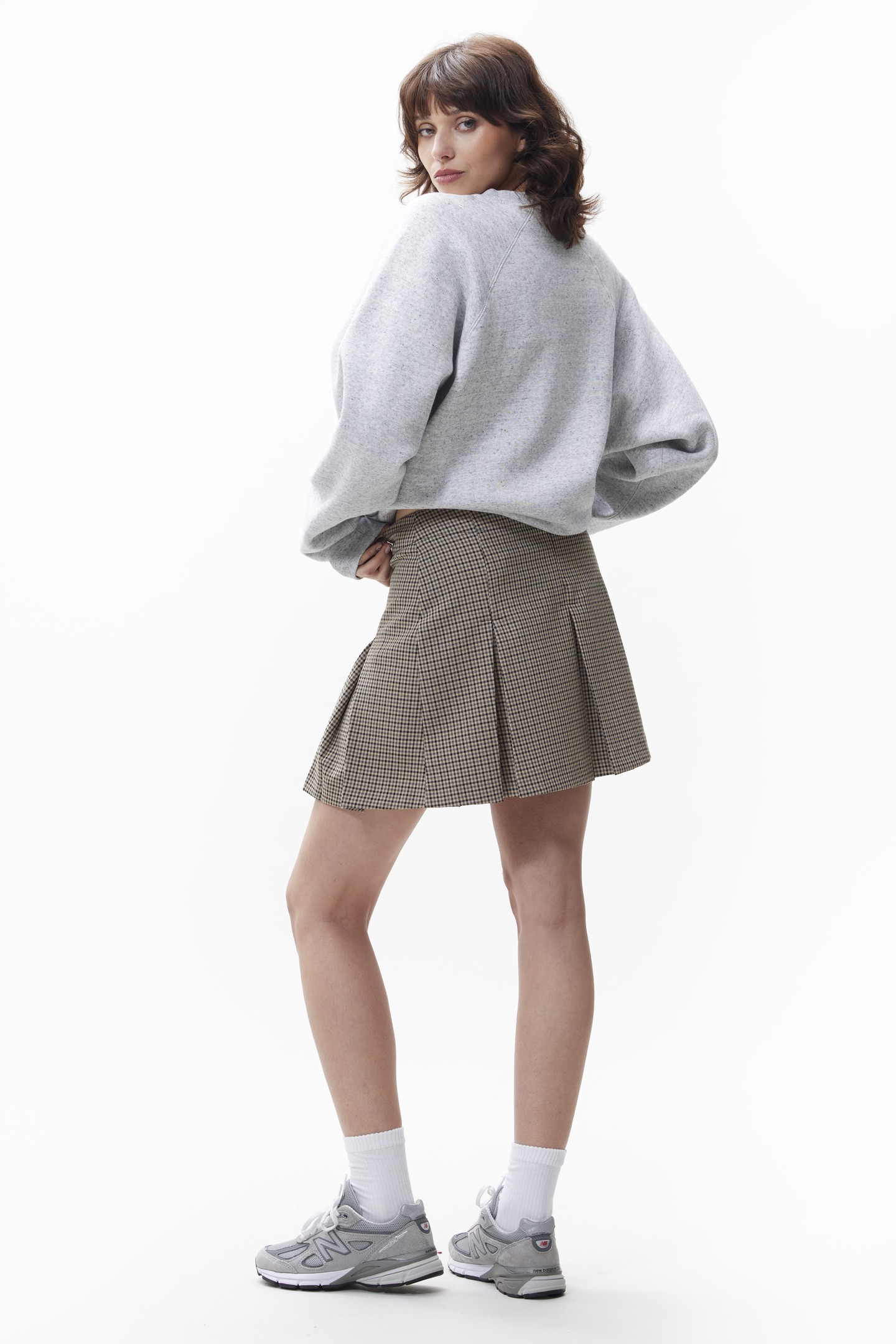 PLEATED CHECK SKIRT BROWN 2