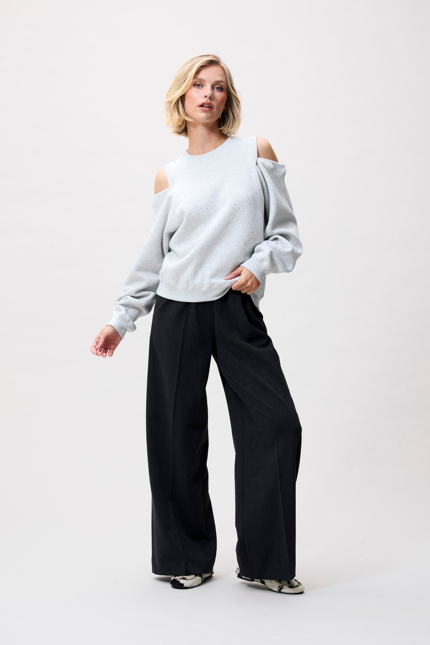 STRASS SWEATER WITH CUT OUT LIGHT GREY MELANGE 1