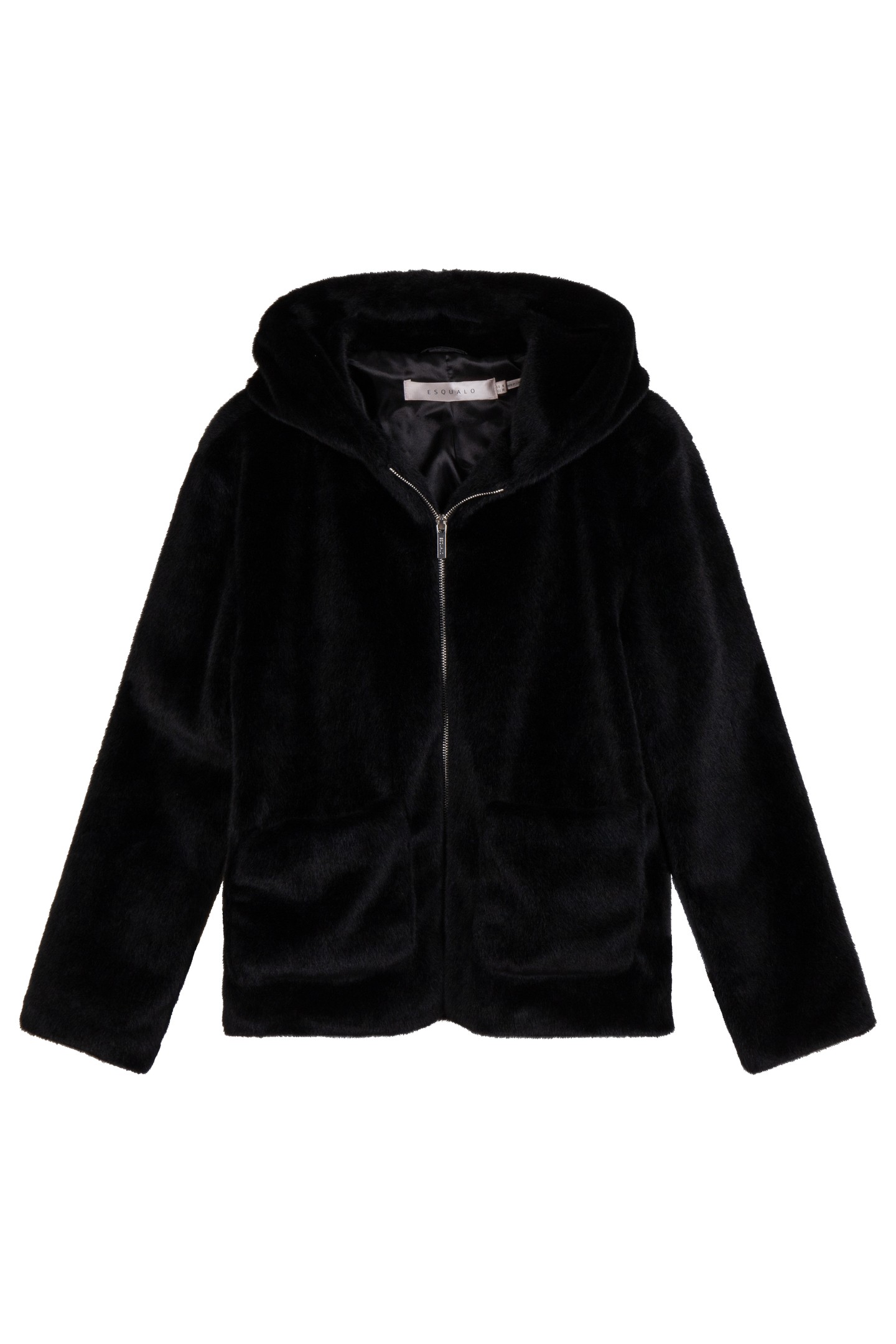COAT SHORT HOOD FAKE FUR BLACK 5