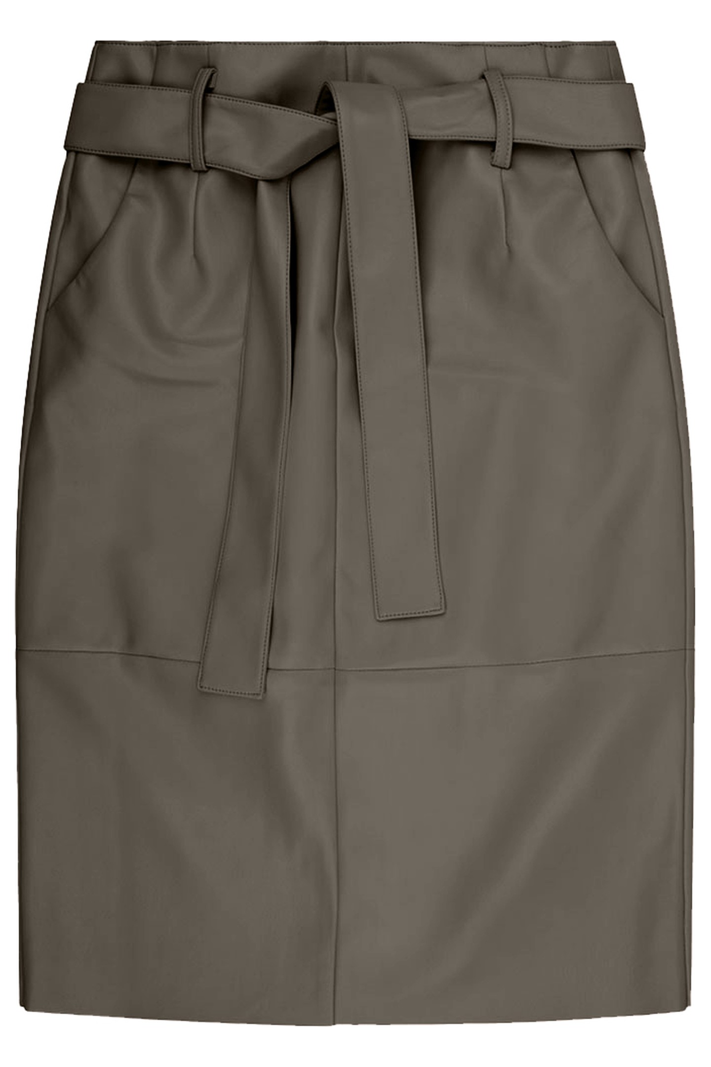 SKIRT BELTED LONG PU LEAF GREEN 1