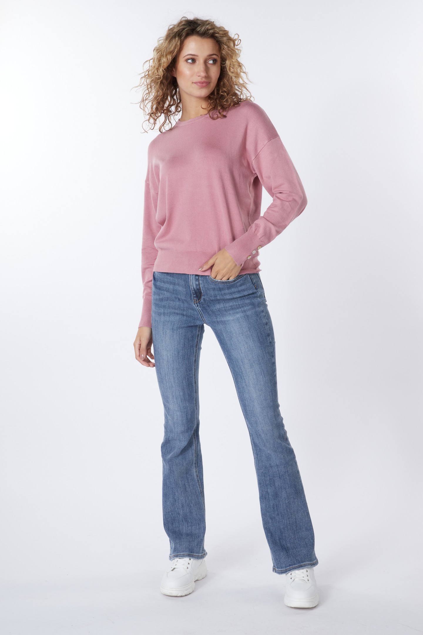 SWEATER BASIC BUTTON SLVE CUFF VINTAGE ROSE 1