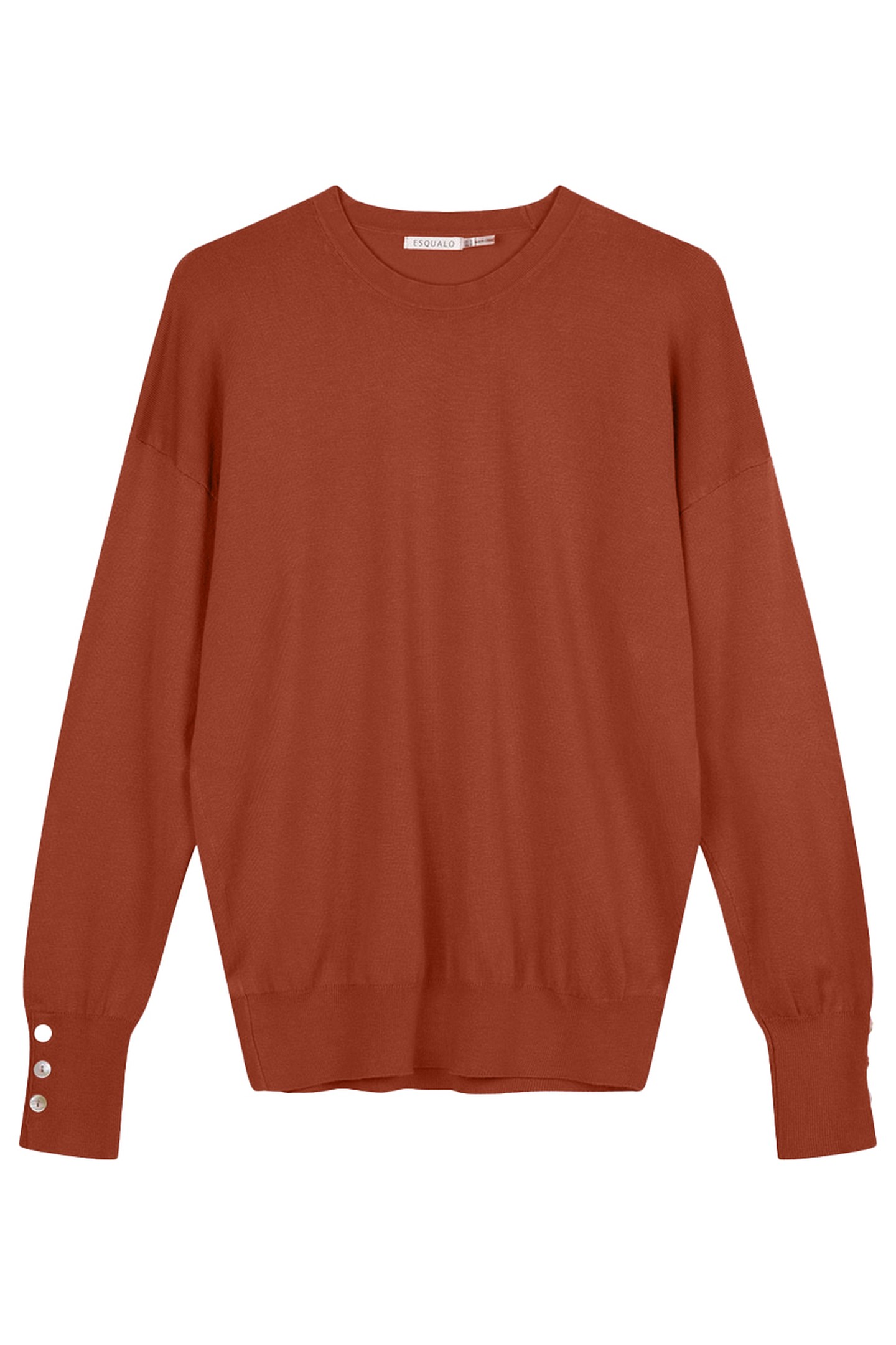 SWEATER BASIC BUTTON SLVE CUFF COPPER BROWN 1