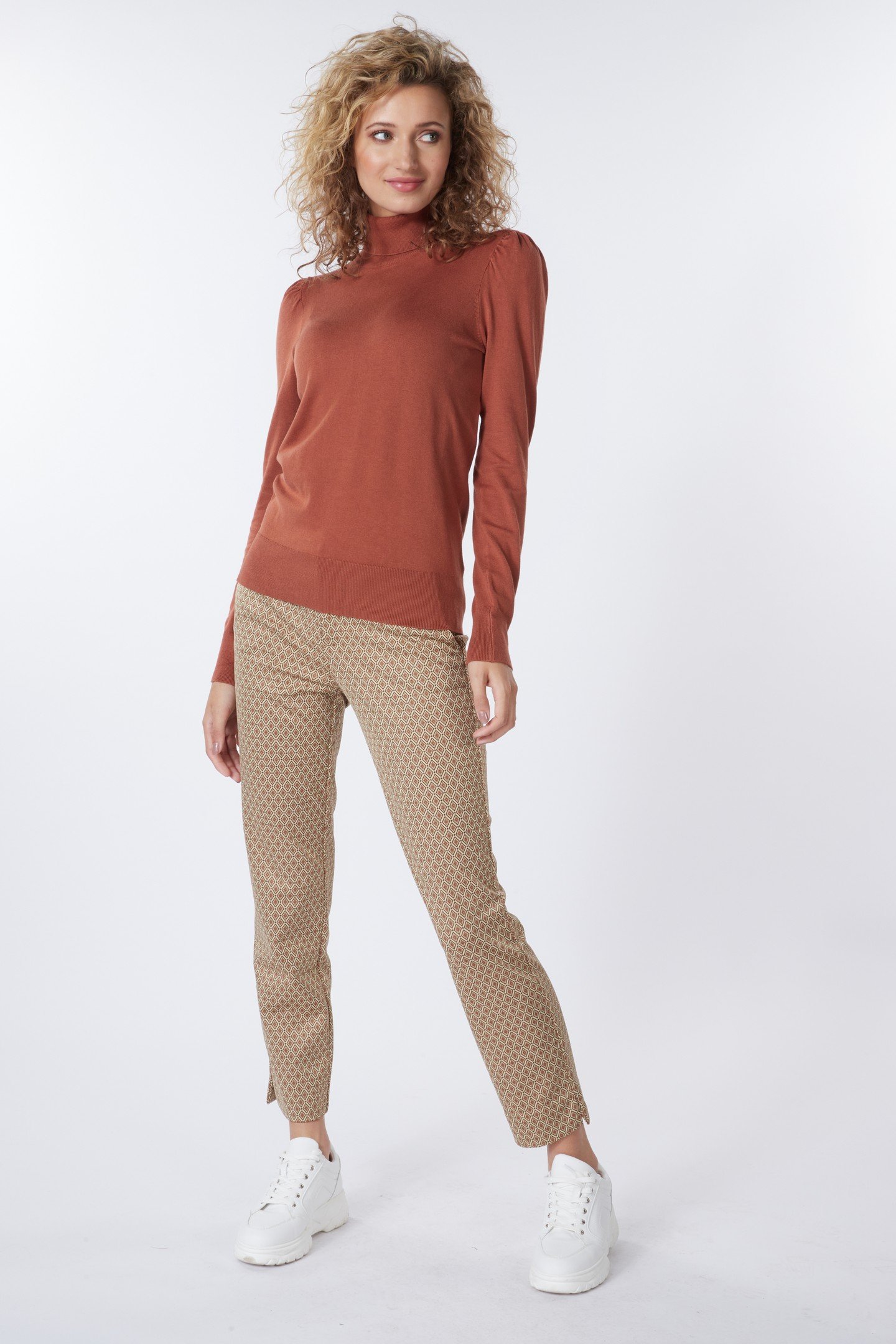 SWEATER GATHERING SHOULDER COPPER BROWN 1