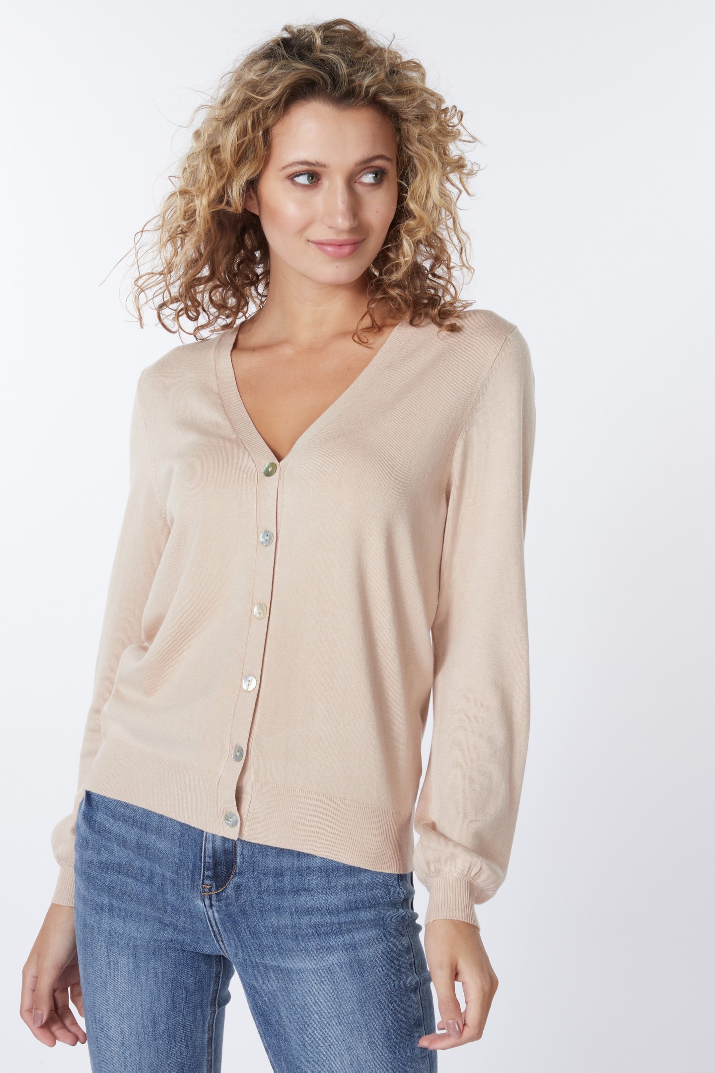 CARDIGAN BASIC V-NECK WARM SAND by Esqualo