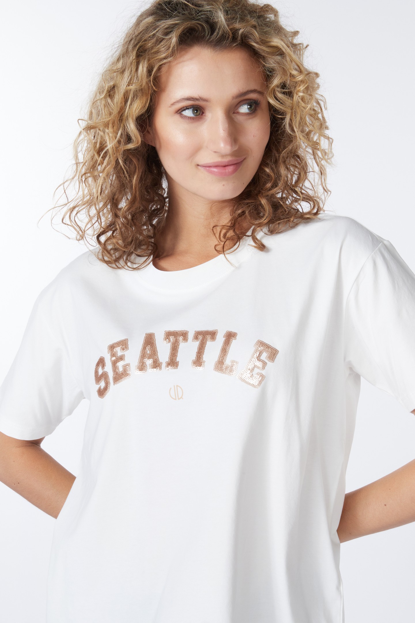 T-SHIRT SEQUINS "SEATTLE" OFF WHITE / GOLD 2