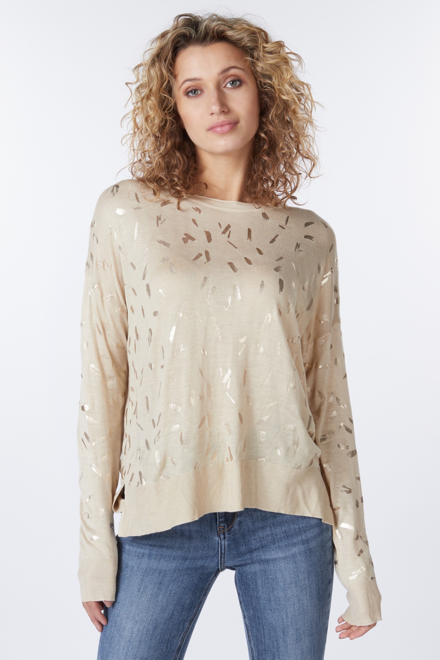 SWEATER FOIL PRINT L/SLV WARM SAND 1