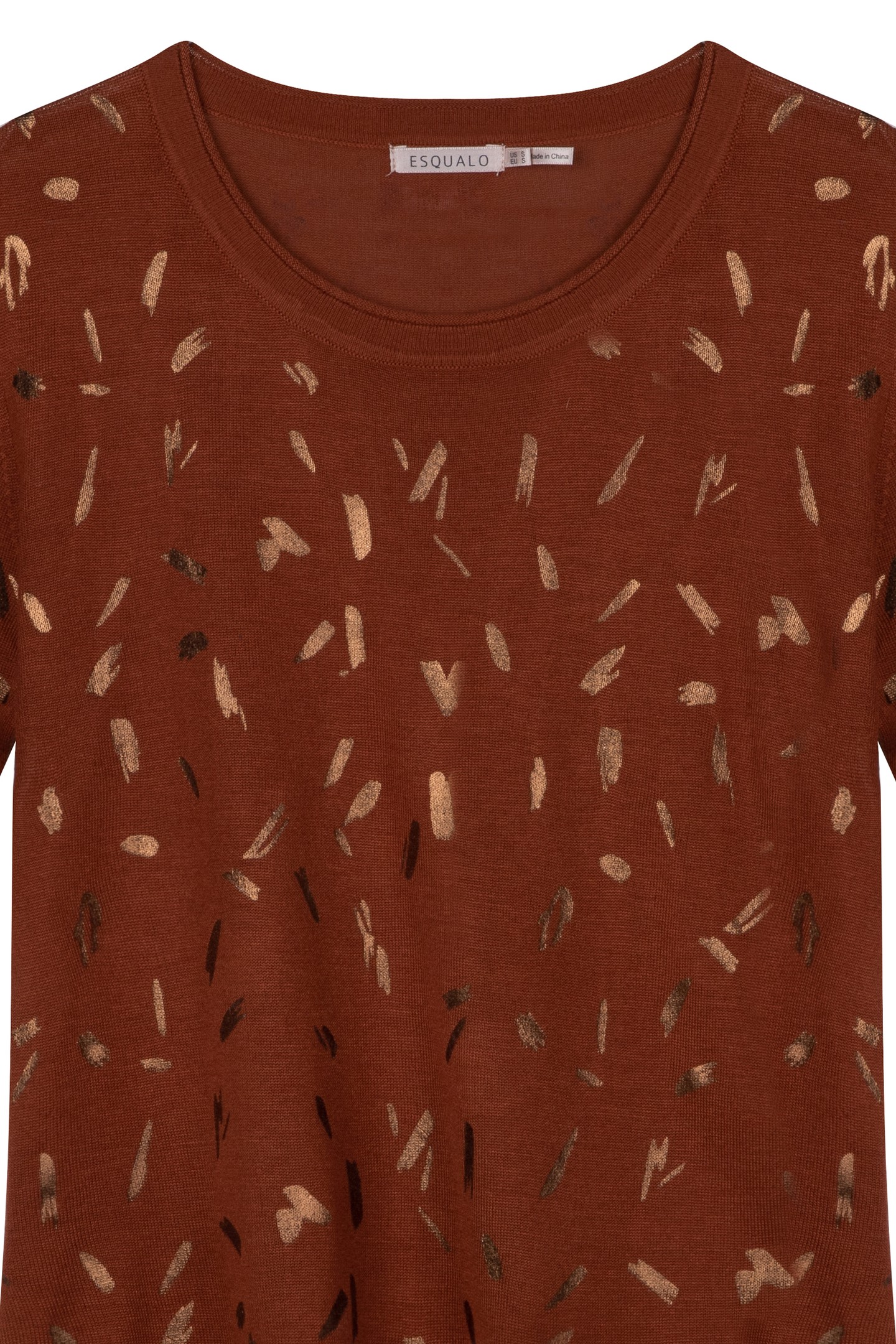 SWEATER FOIL PRINT S/SLV COPPER BROWN 3