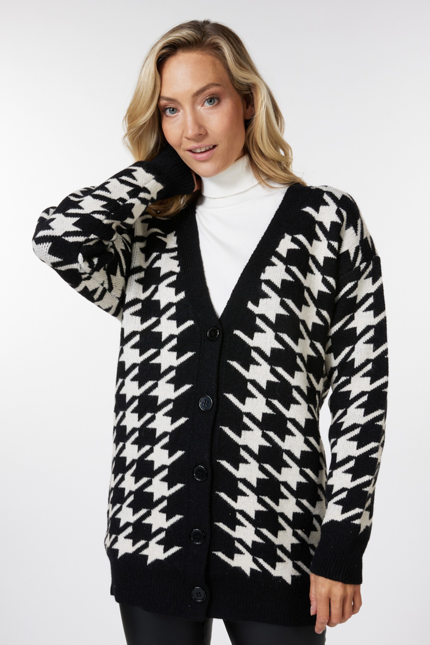 CARDIGAN HOUNDSTOOTH JACQUARD BLACK / OFF WHITE 1