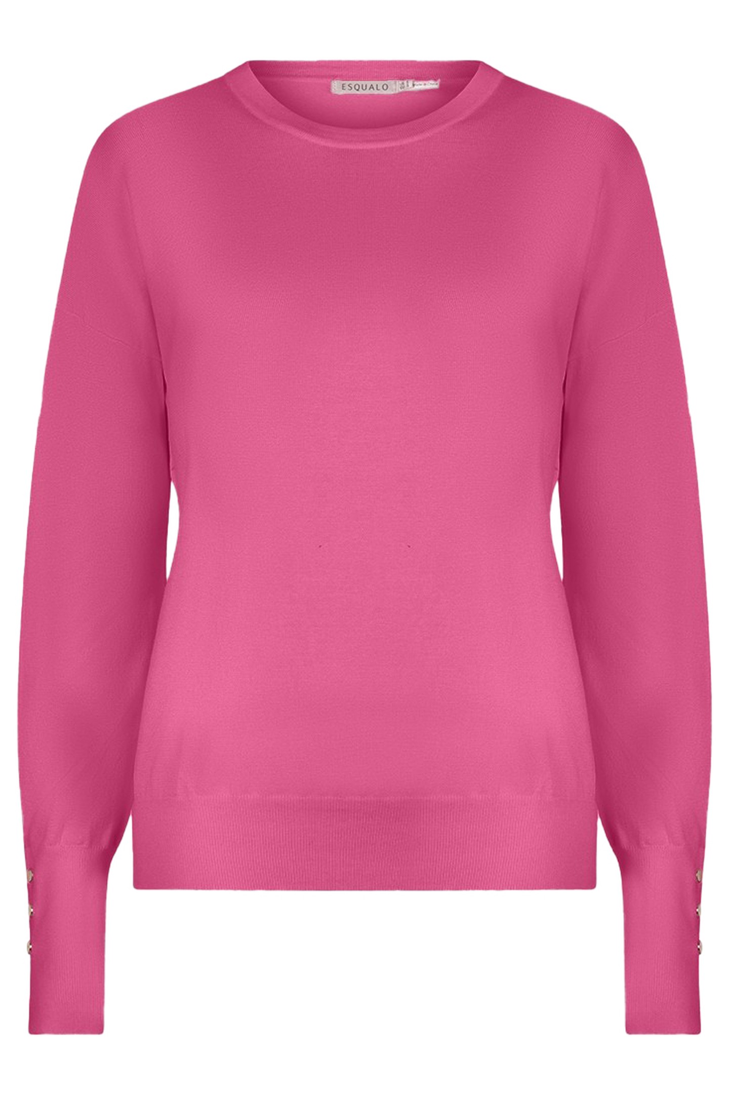 SWEATER R-NECK BUTTONED SLEEVE CUFF PINK 1