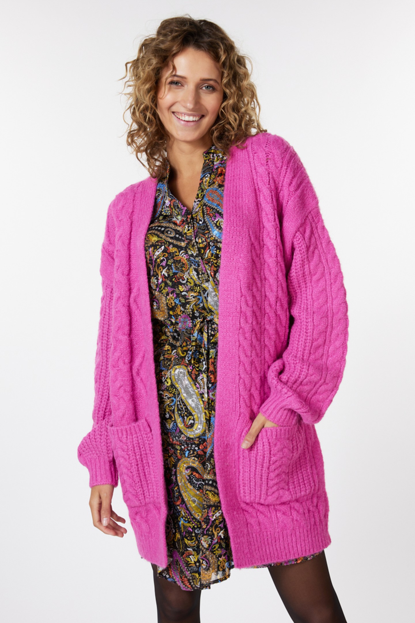 CARDIGAN CABLE KNIT POCKETS PINK 3