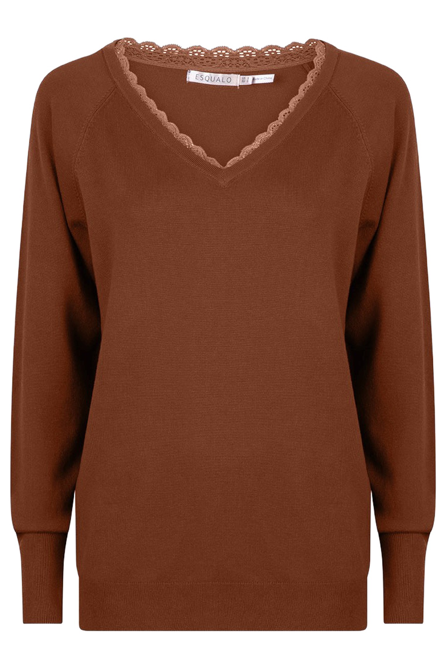 SWEATER V-NECK LACE BROWN 1