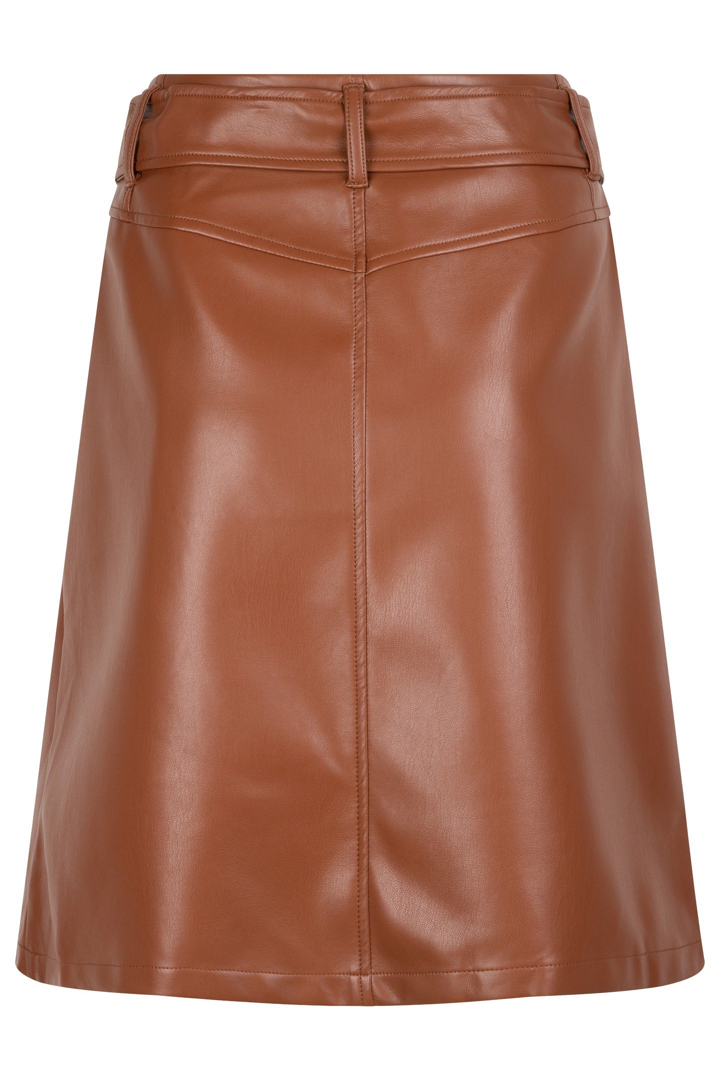 SKIRT BELTED A-LINE PU BROWN 2