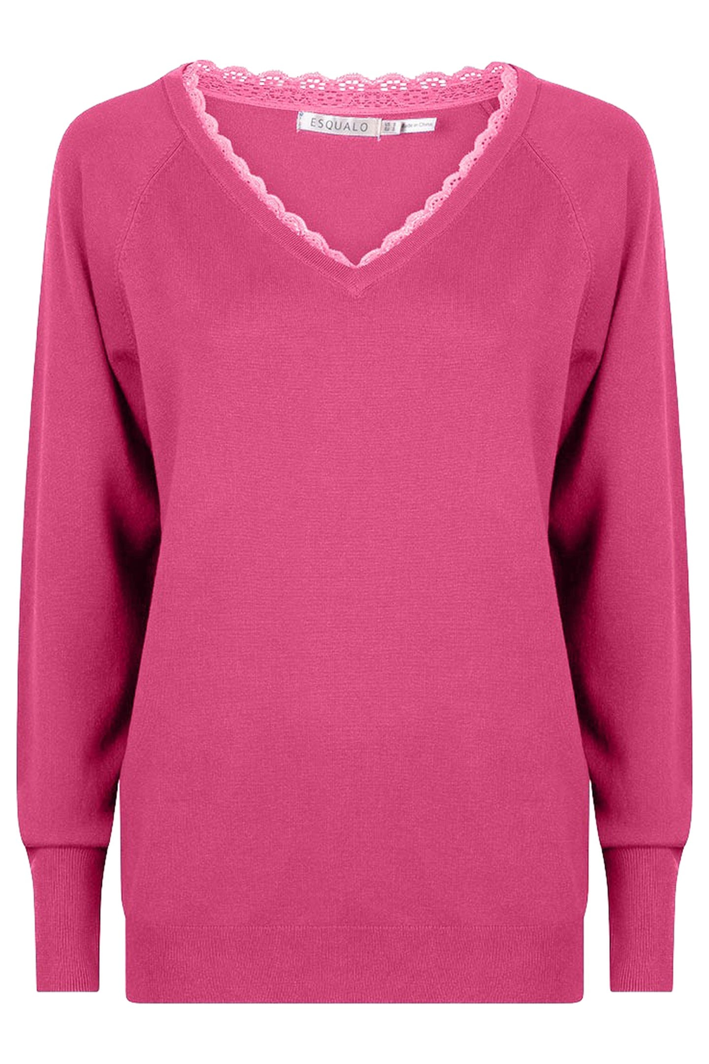 SWEATER V-NECK LACE PINK 1