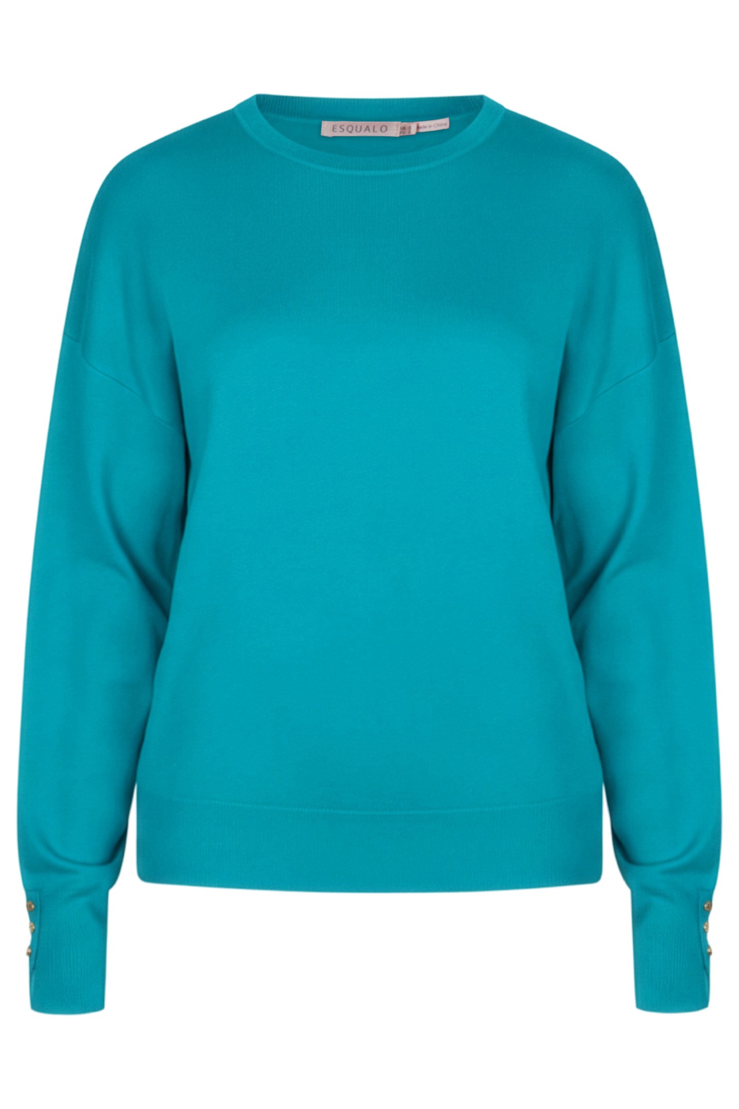 SWEATER BASIC BUTTON SLVE CUFF PEACOCK BLUE 1