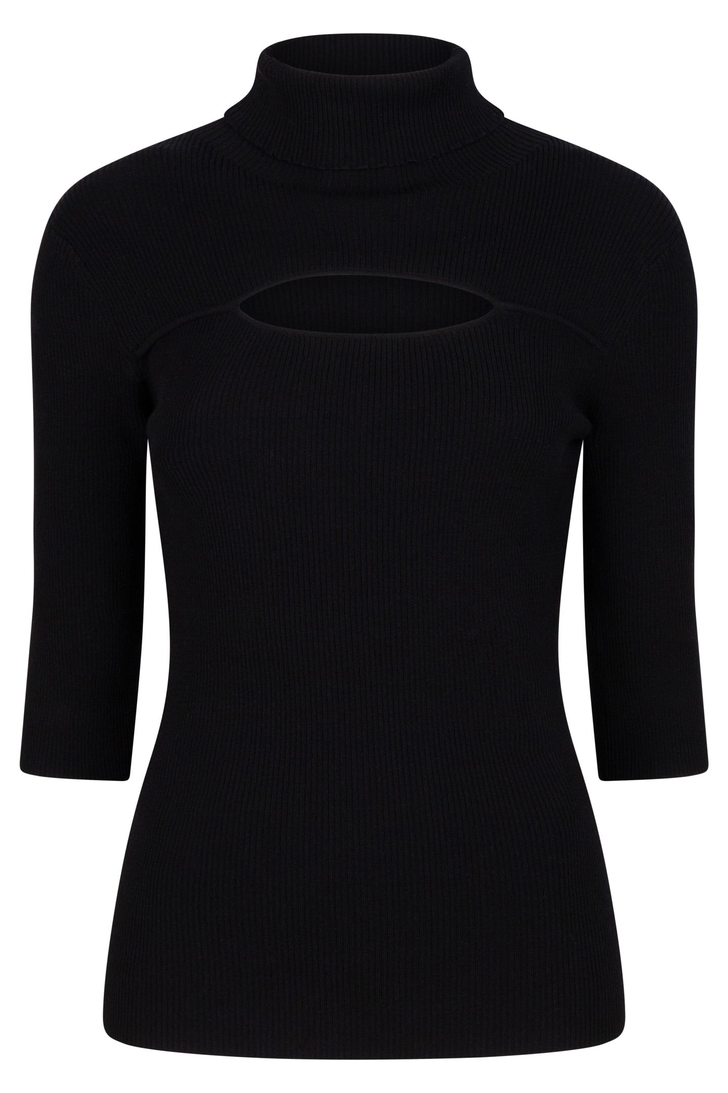 TOP SHORT SLVE OPEN RIB COL BLACK 6