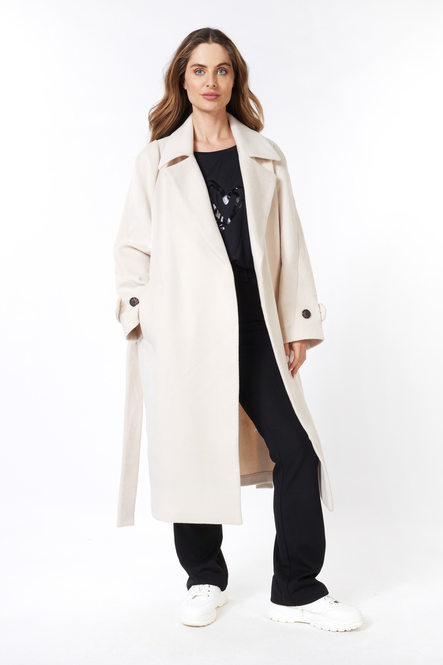 COAT LONG BELT LIGHT SAND 2