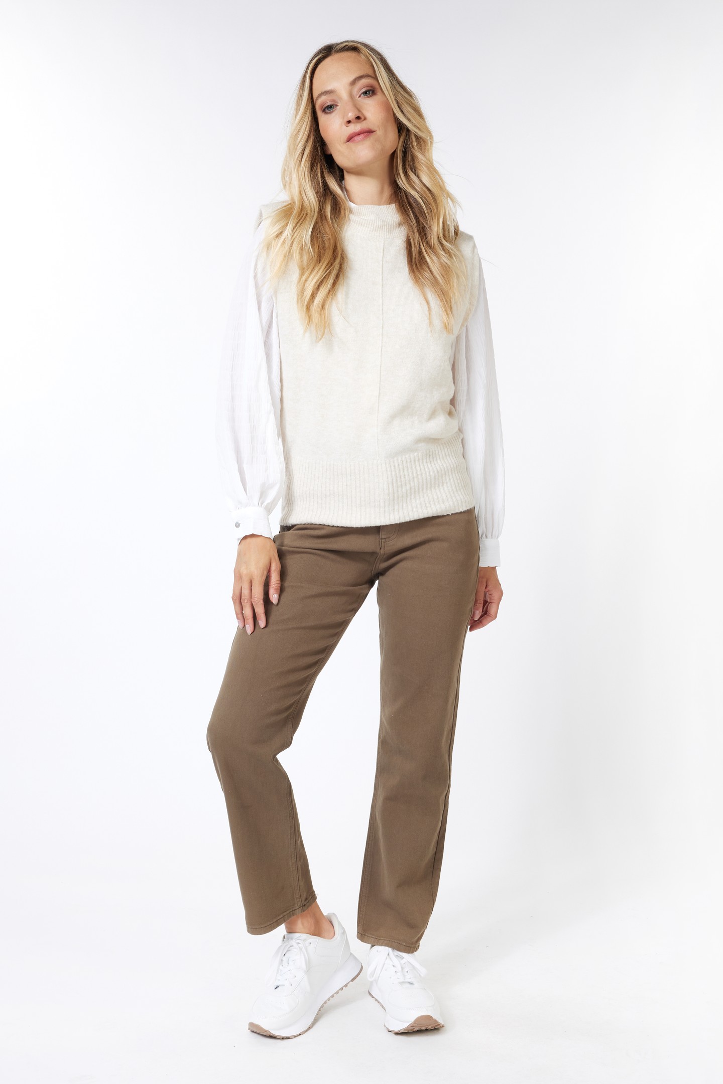 SWEATER SLV/LSS COL SHOULDER PADS LIGHT SAND 1