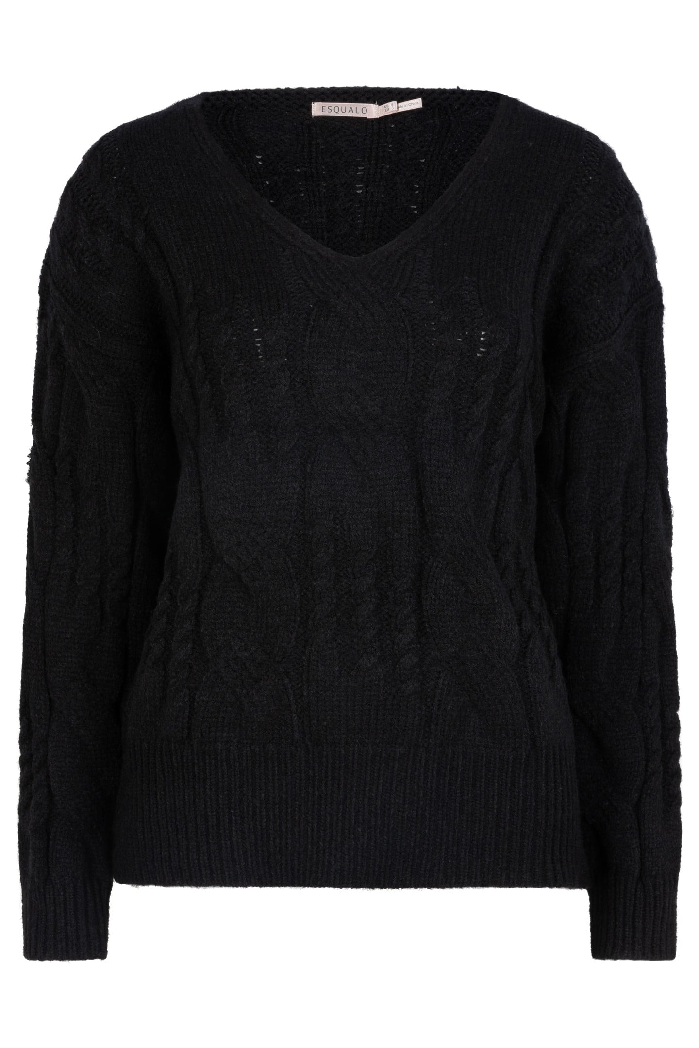 SWEATER CABLES V-NECK BLACK 4