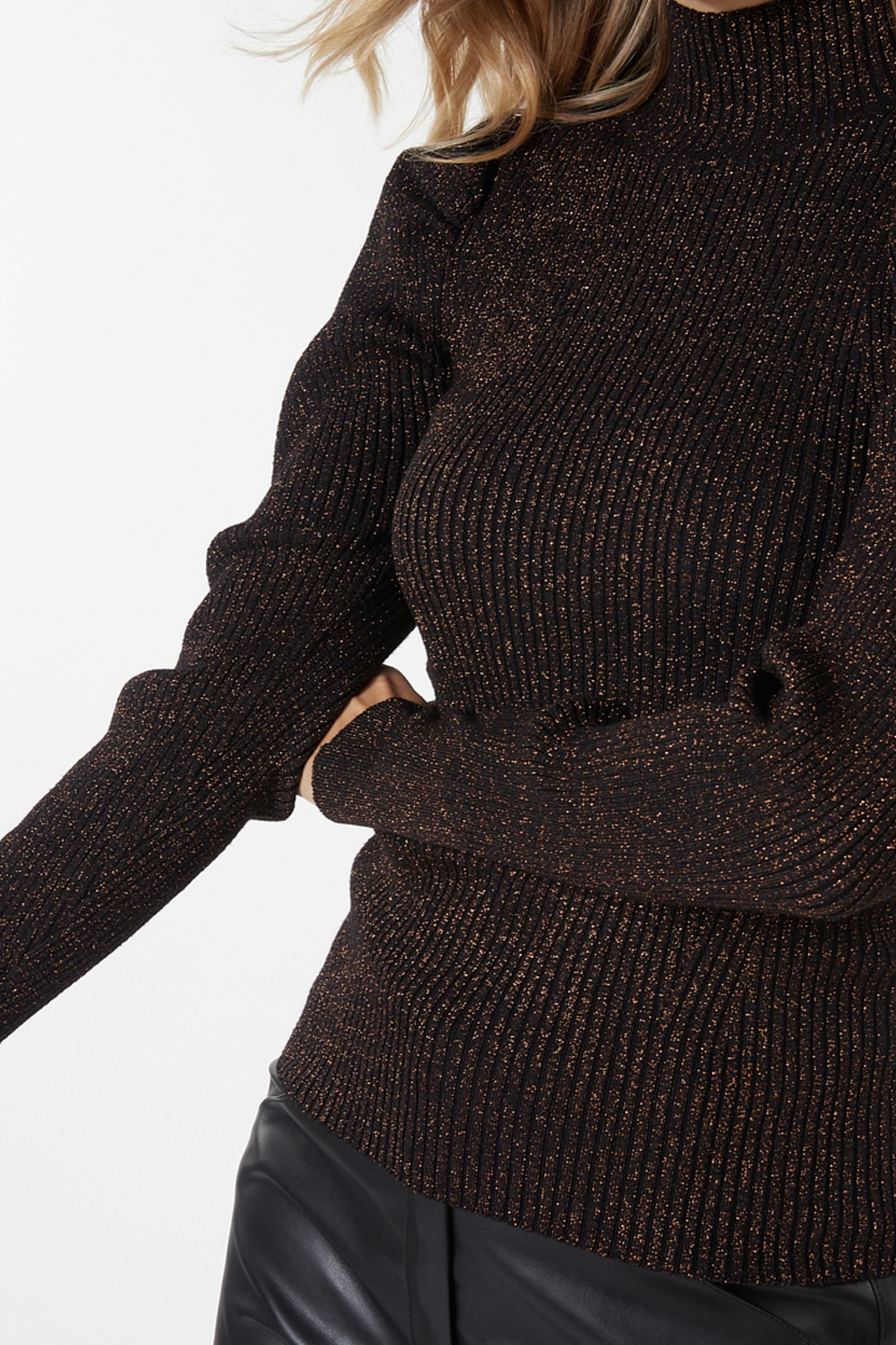 SWEATER RIB LUREX BLACK / ORANGE 10