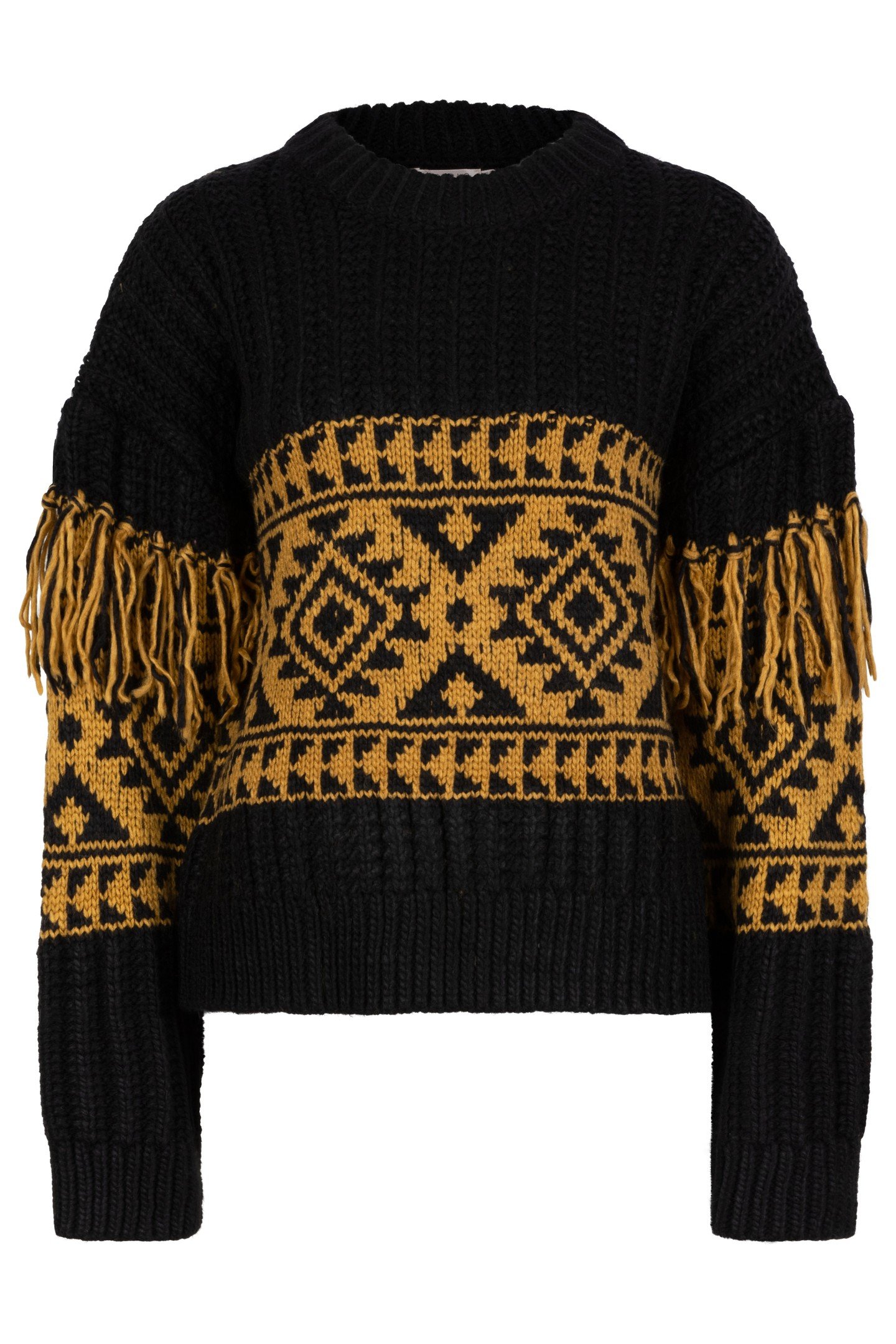 SWEATER JACQUARD FRINGES BLACK / OLIVE 6