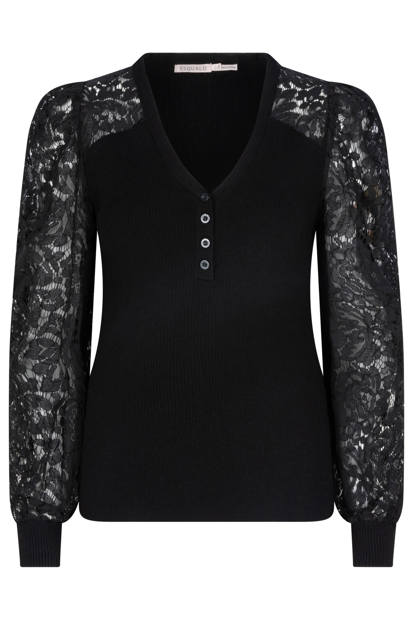 SWEATER LACE SLVE V-NECK BLACK 4