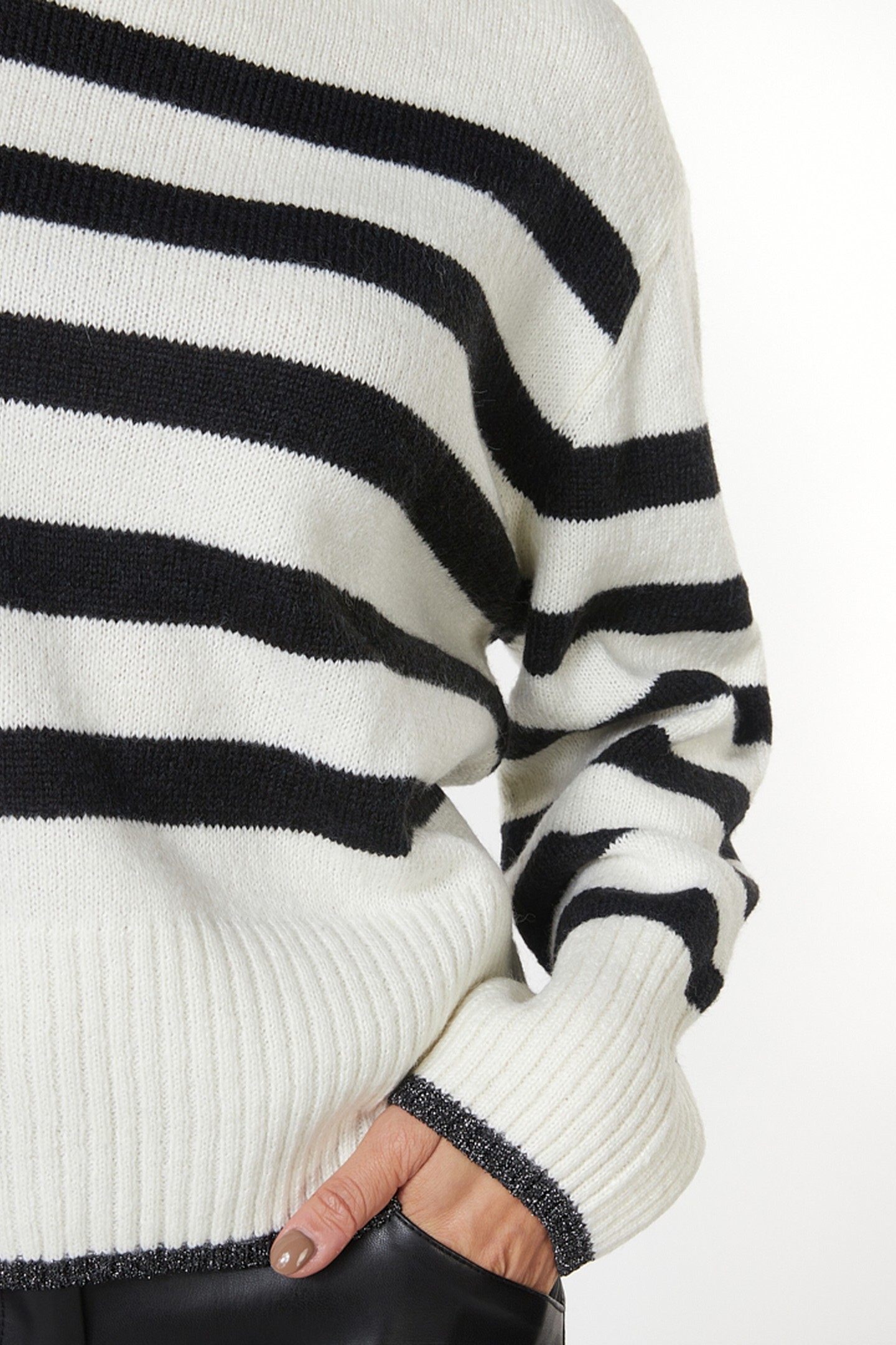 SWEATER COL STRIPED LUREX OFF WHITE / BLACK 6
