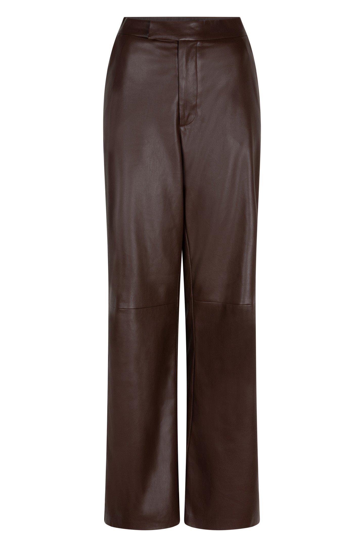 TROUSERS WIDE VEGAN LEATHER CHOCOLATE 1
