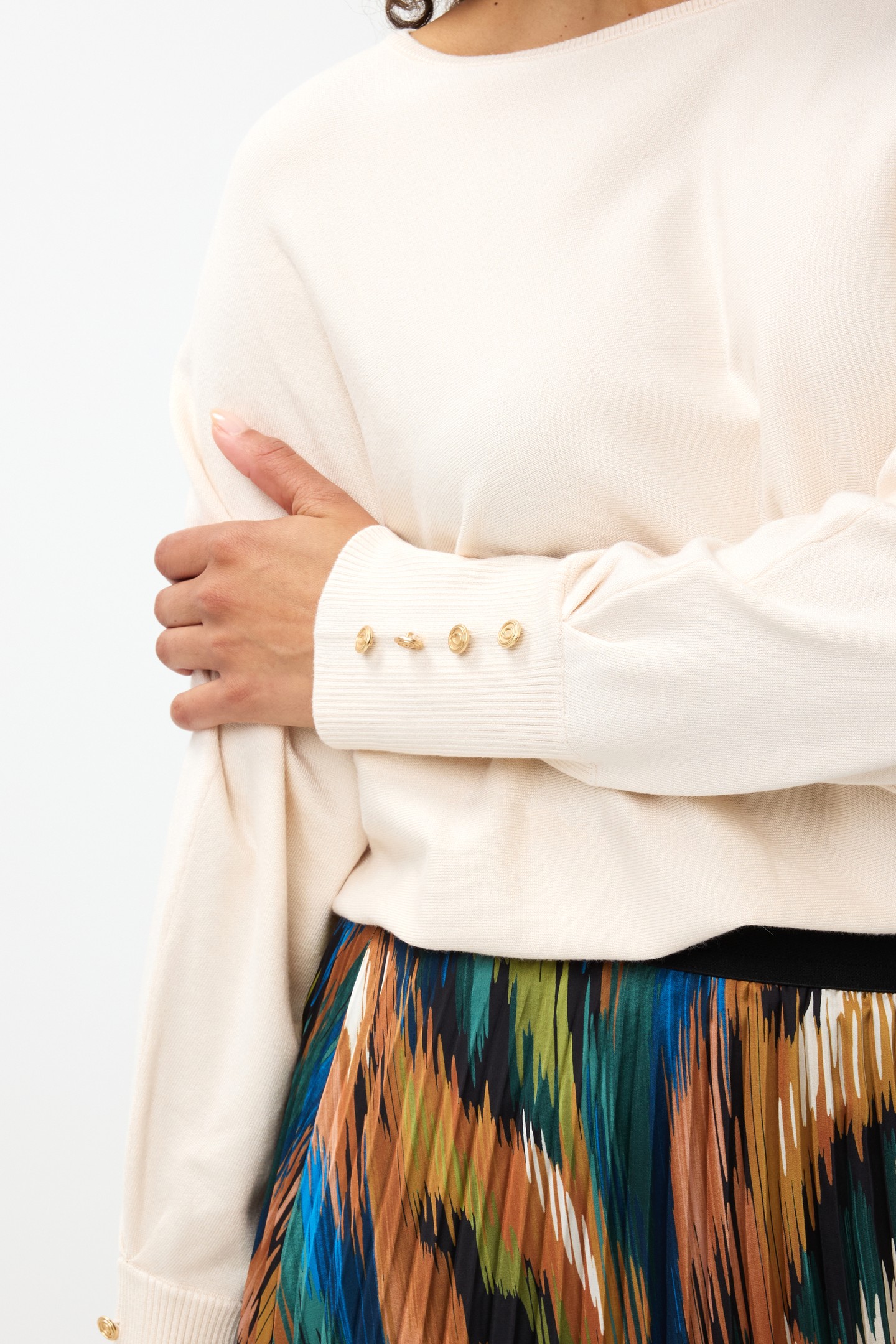 SWEATER BATWING BUTTONED CUFF BASIC KNIT BEIGE 7