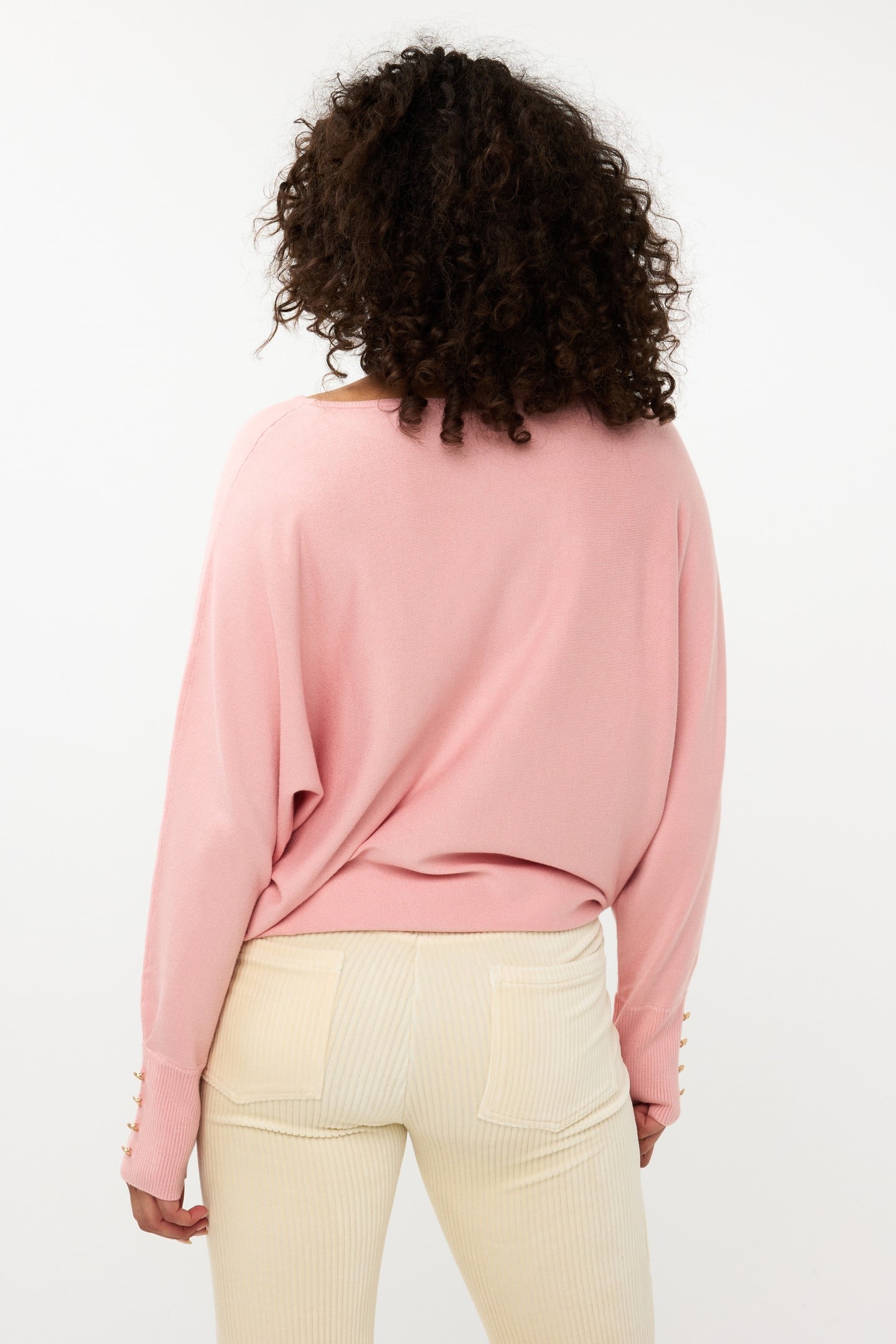 SWEATER BATWING BUTTONED CUFF BASIC KNIT BLUSH 3