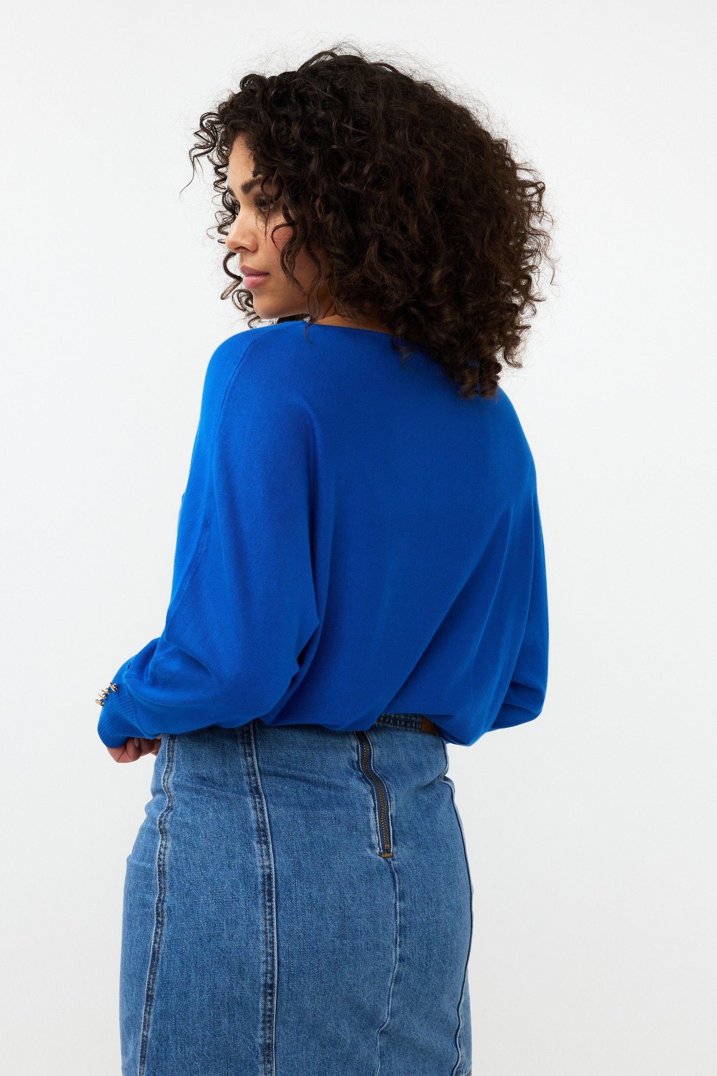 SWEATER BATWING BUTTONED CUFF BASIC KNIT BRILLIANT BLUE 3